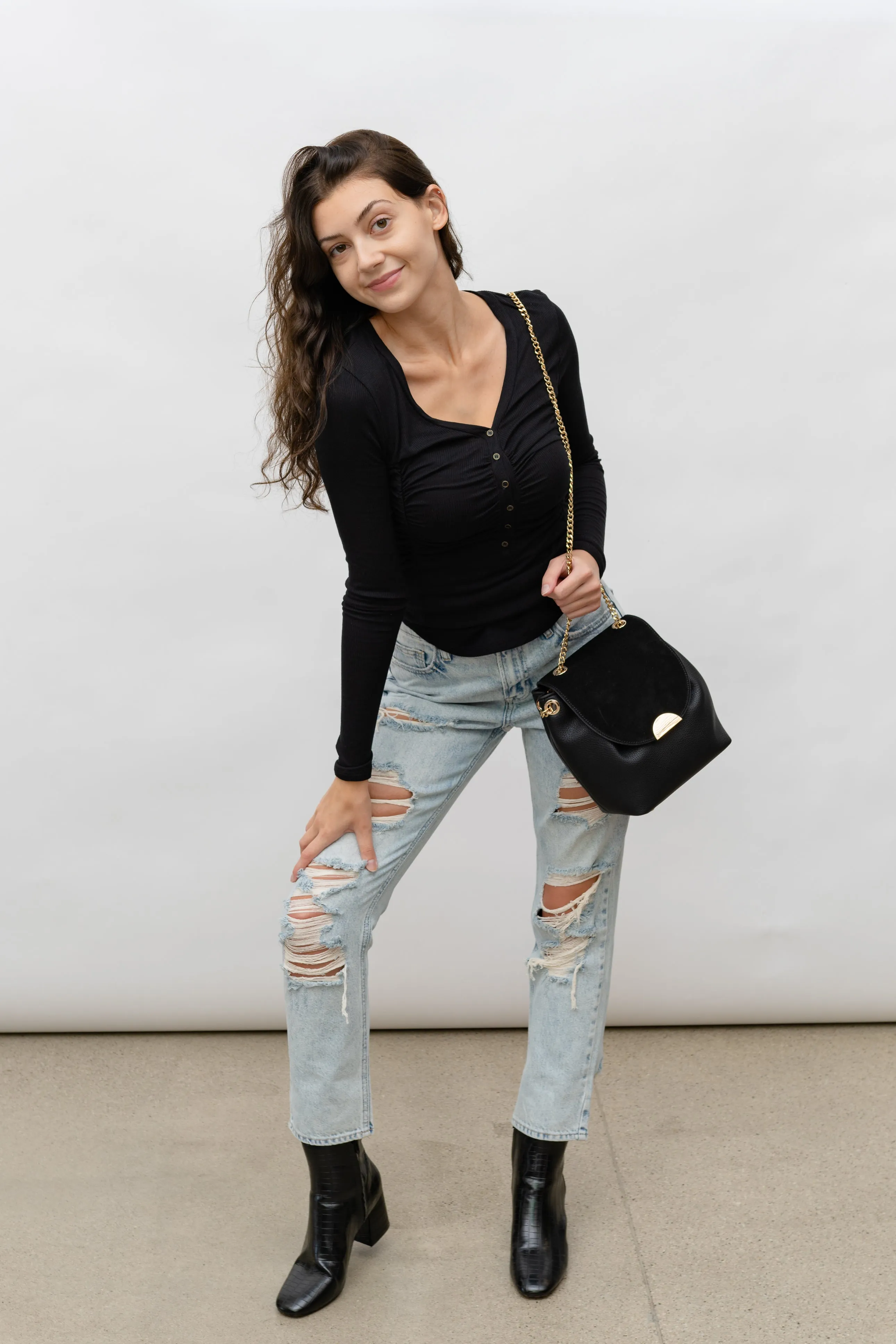 GILLIAN RUCHED V -NECK RIB LONGSLEEVE
