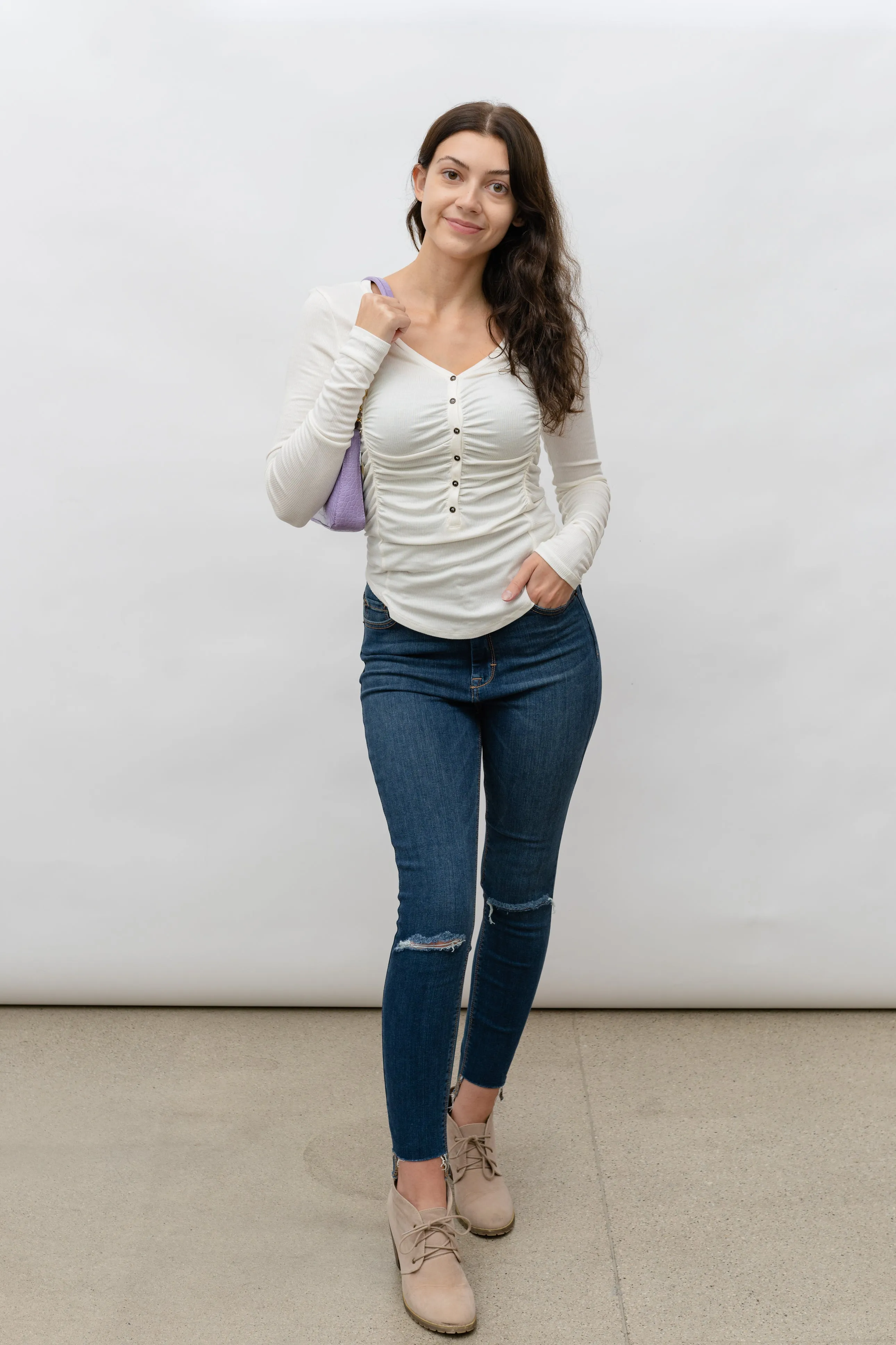 GILLIAN RUCHED V -NECK RIB LONGSLEEVE