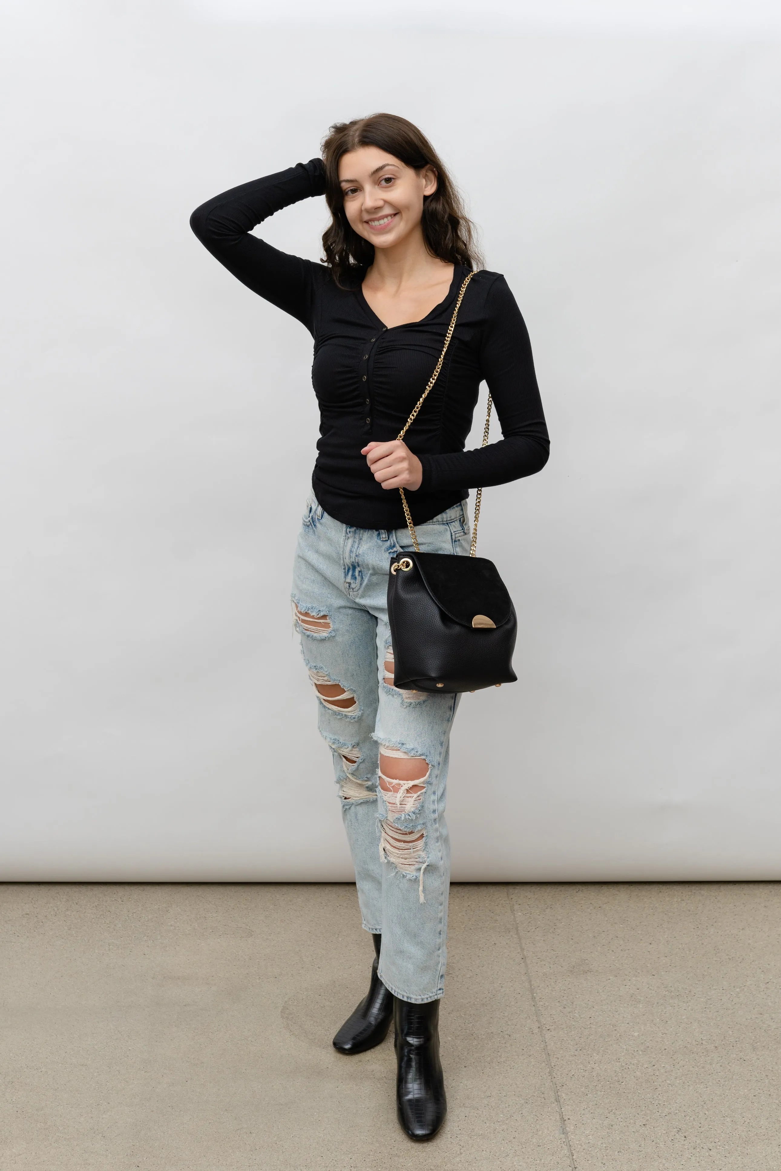 GILLIAN RUCHED V -NECK RIB LONGSLEEVE