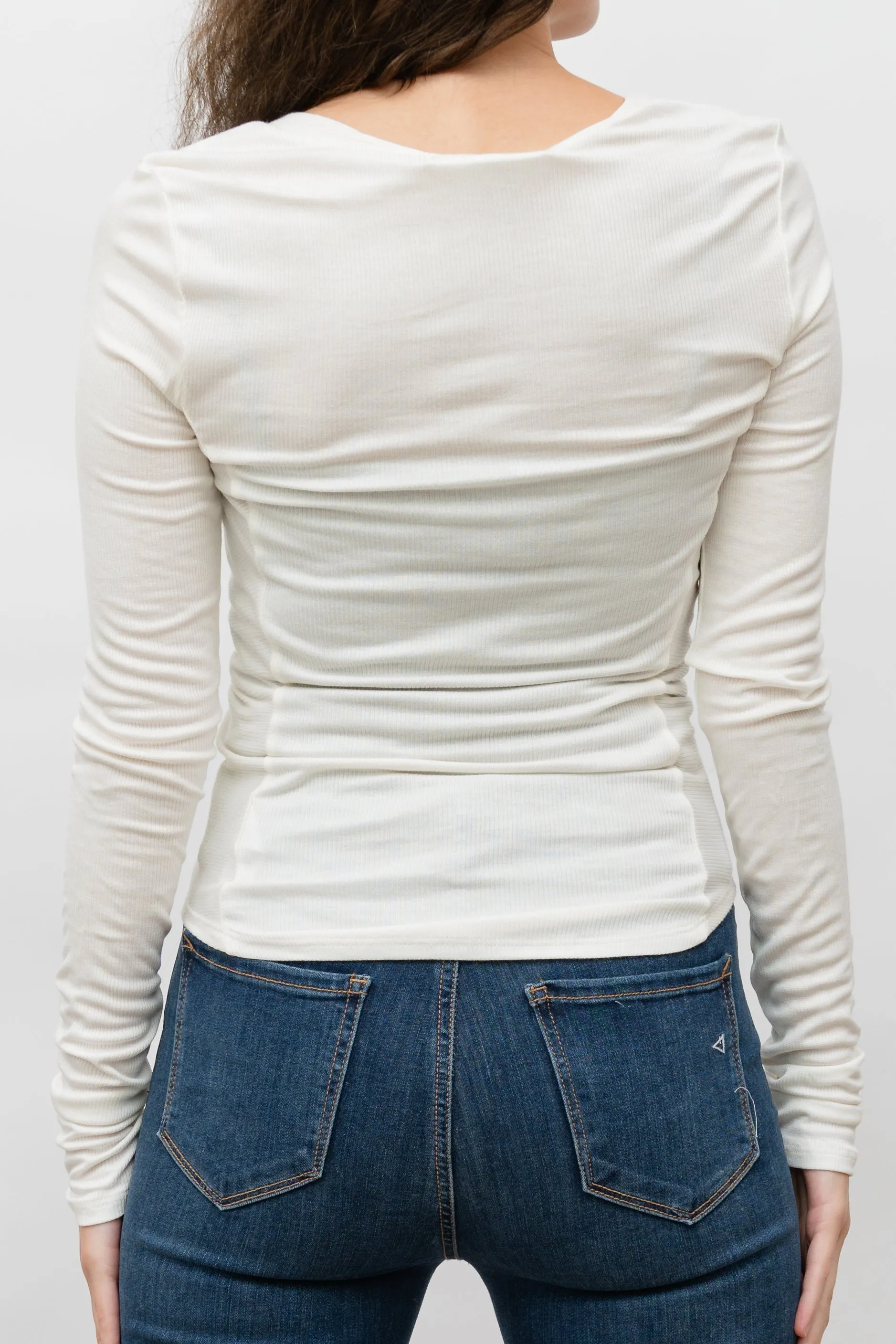 GILLIAN RUCHED V -NECK RIB LONGSLEEVE