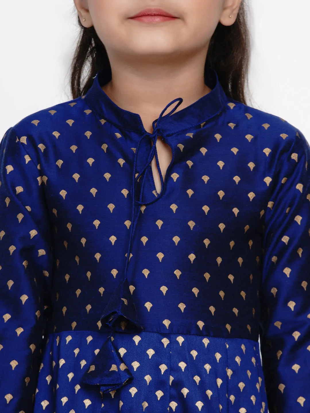 Girls Blue Printed Ethnic Maxi Dress