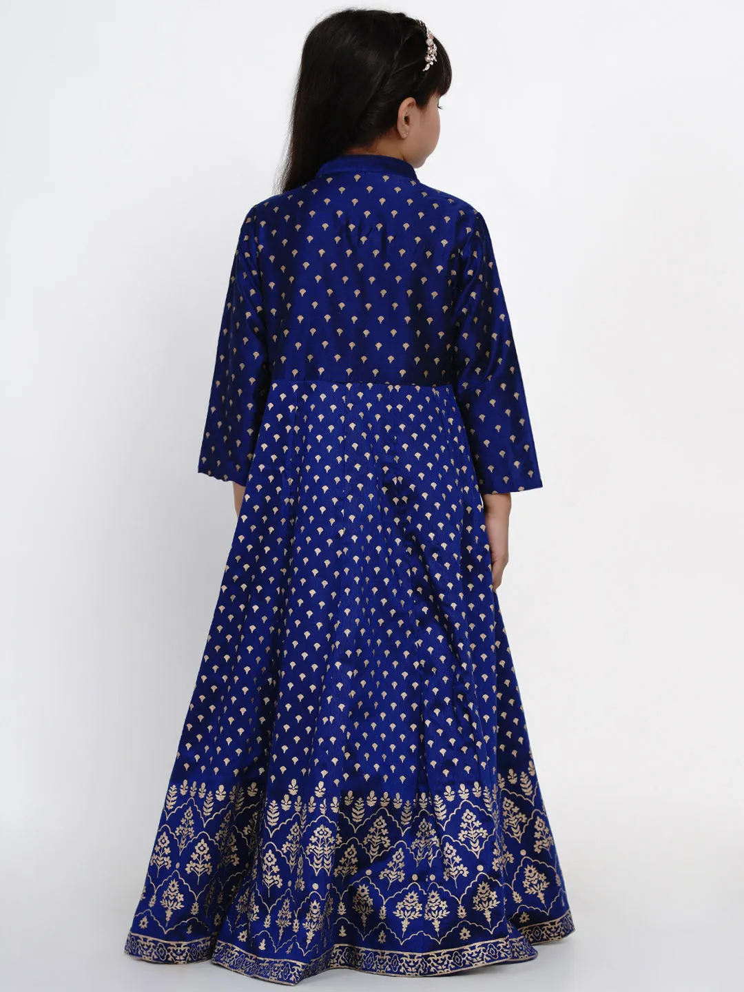 Girls Blue Printed Ethnic Maxi Dress