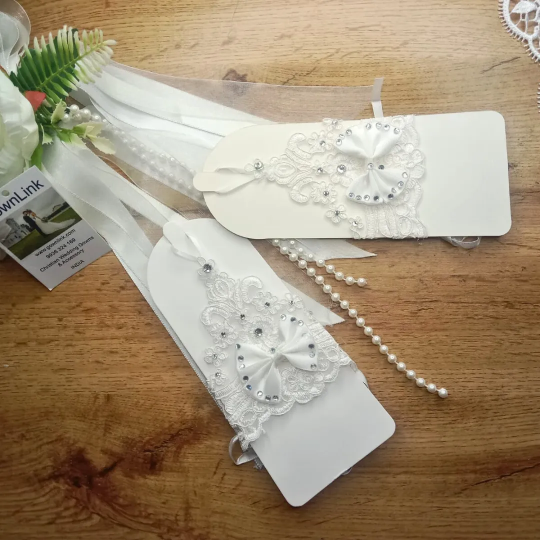 GownLink's Luxurious Enchantment Bridal Gloves with a Bow and Stones of Love G22