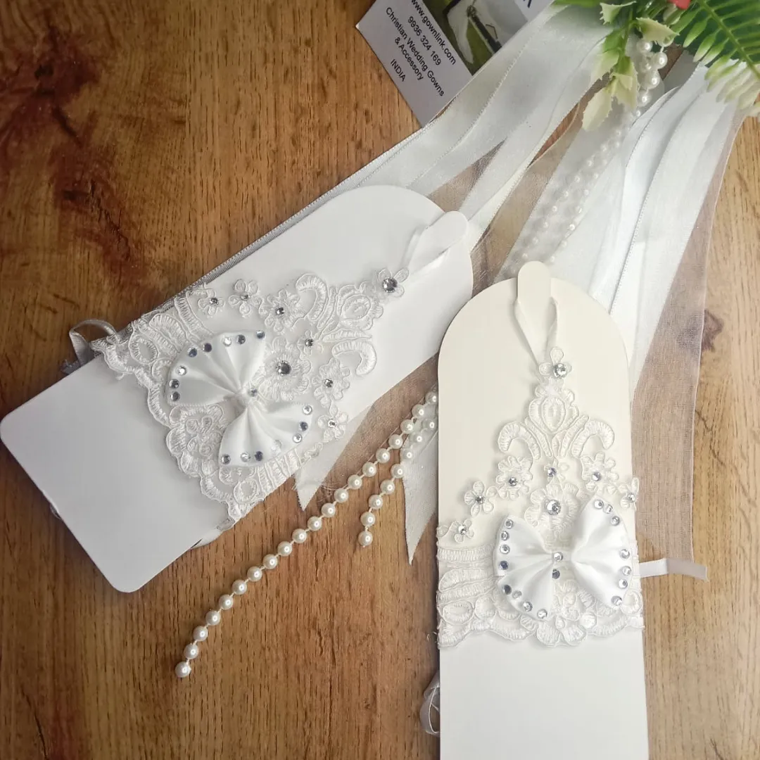 GownLink's Luxurious Enchantment Bridal Gloves with a Bow and Stones of Love G22