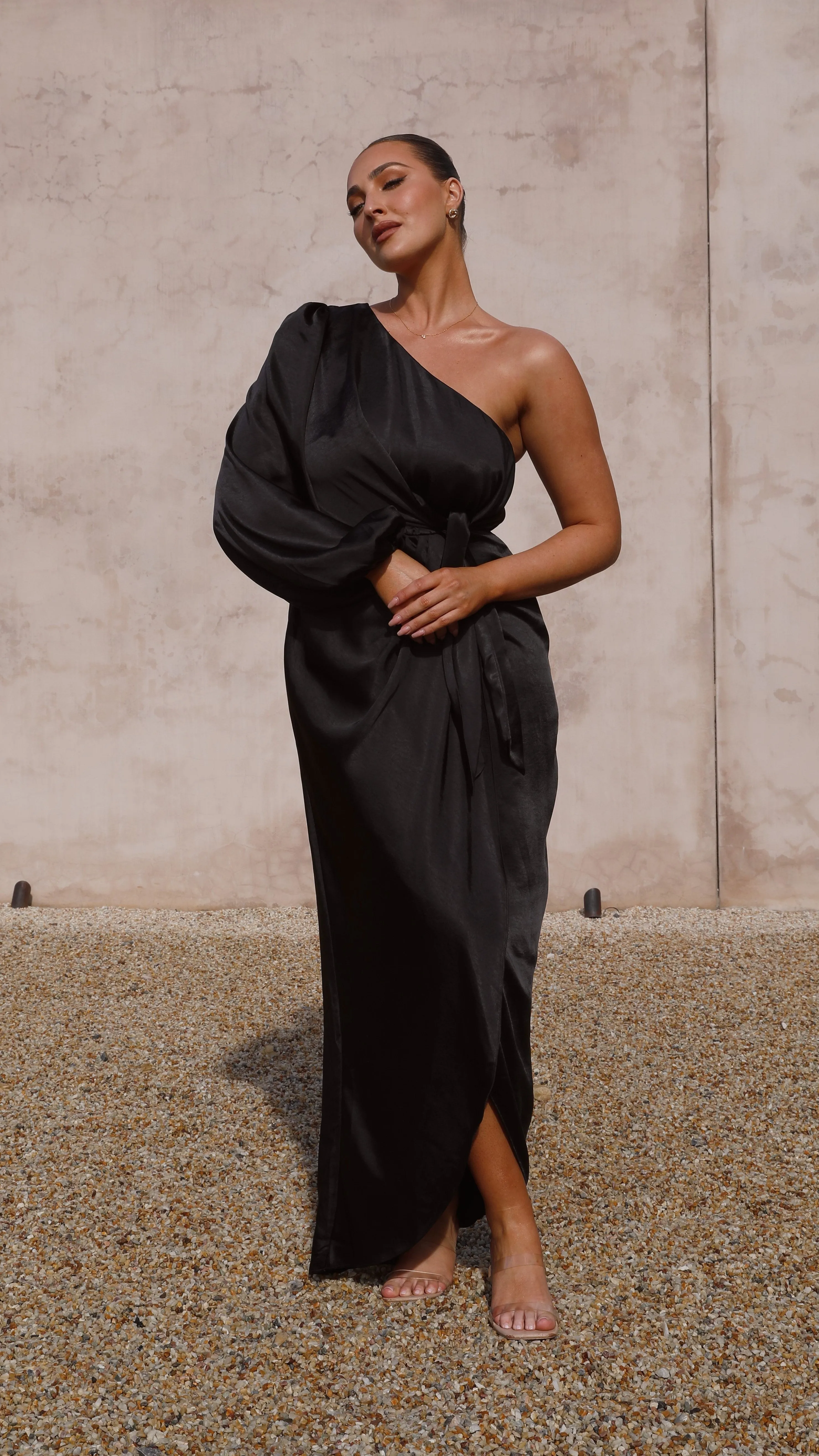 Heidi One Shoulder Maxi Dress - Black