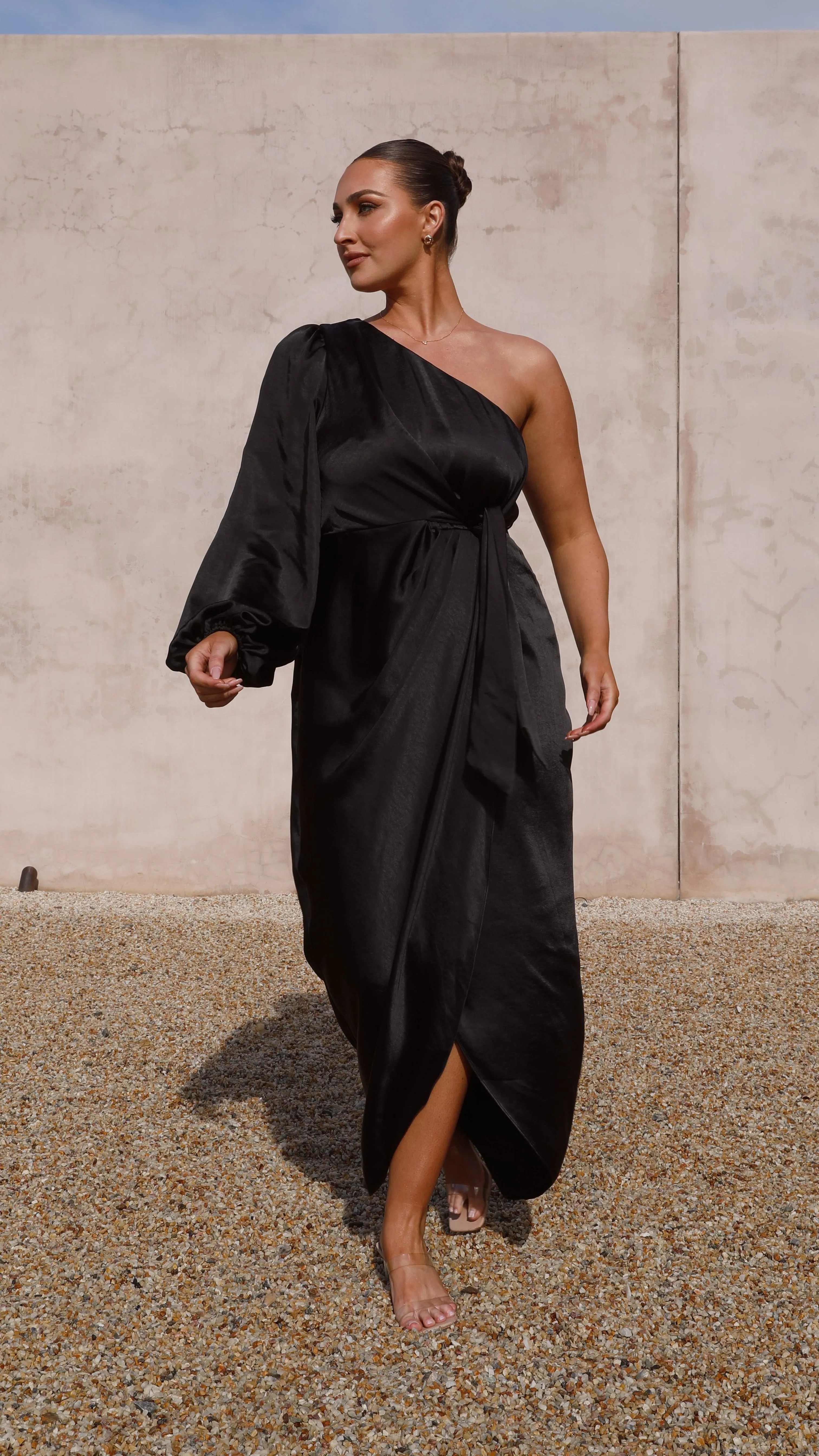 Heidi One Shoulder Maxi Dress - Black
