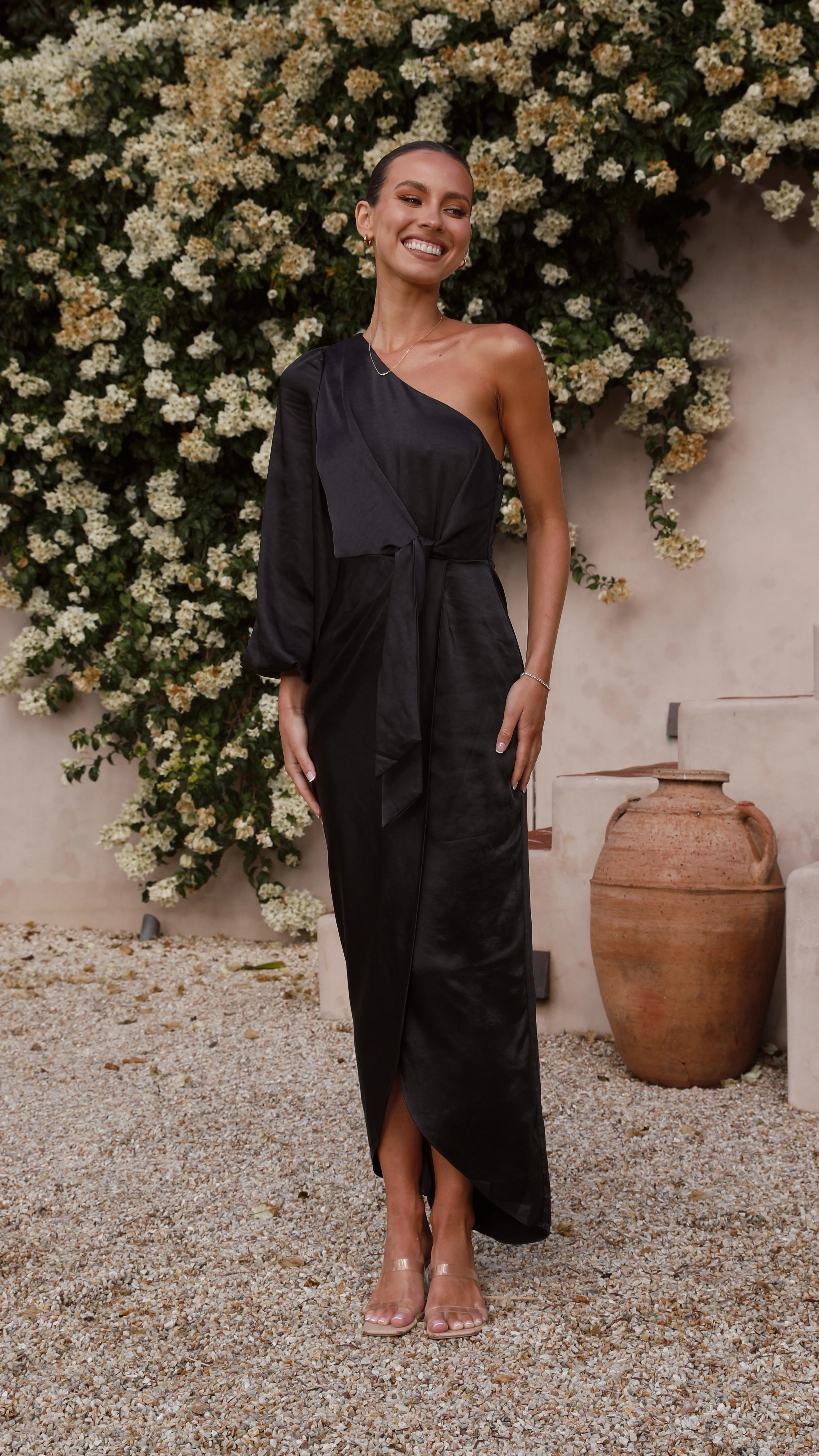 Heidi One Shoulder Maxi Dress - Black