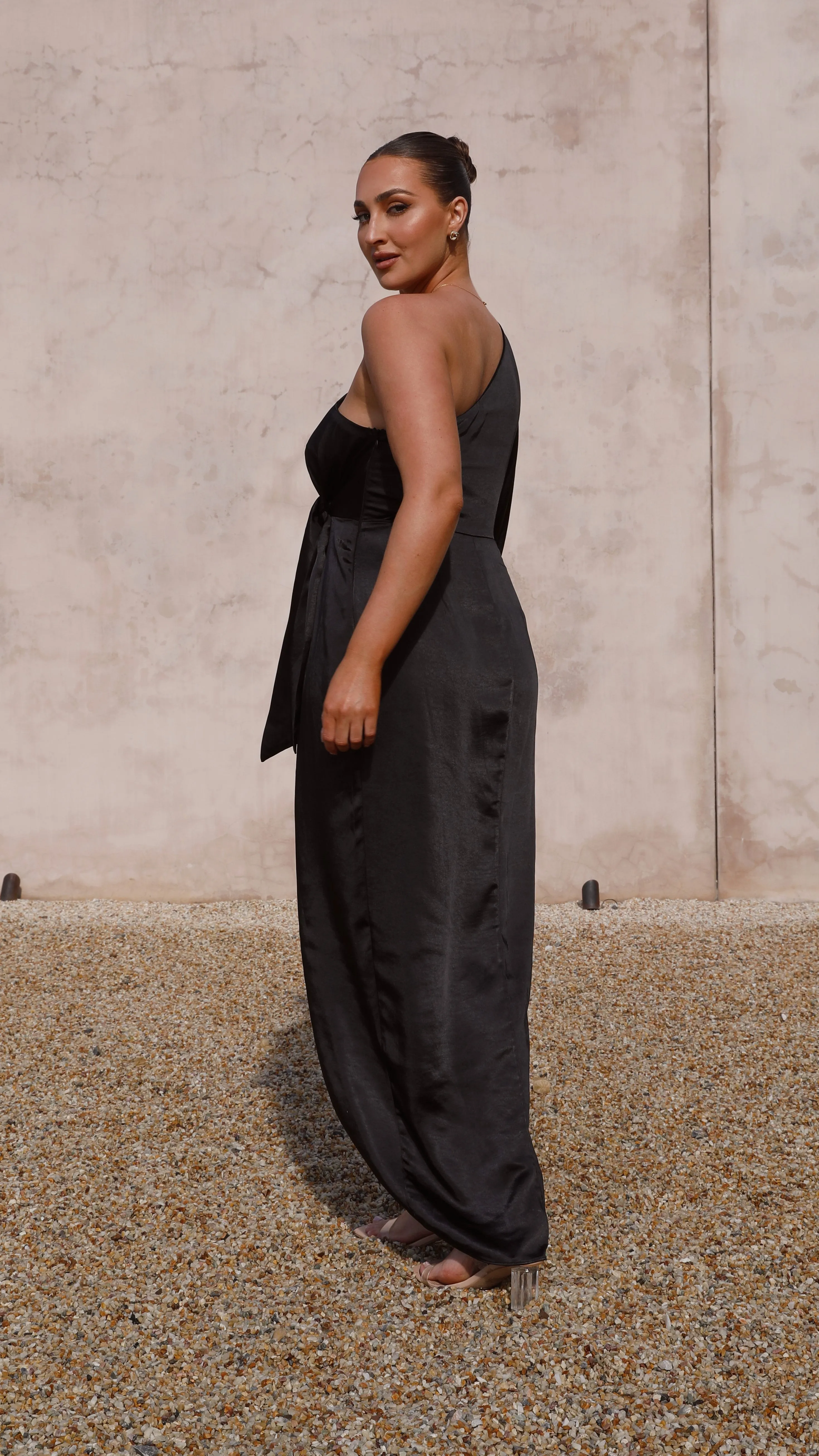 Heidi One Shoulder Maxi Dress - Black
