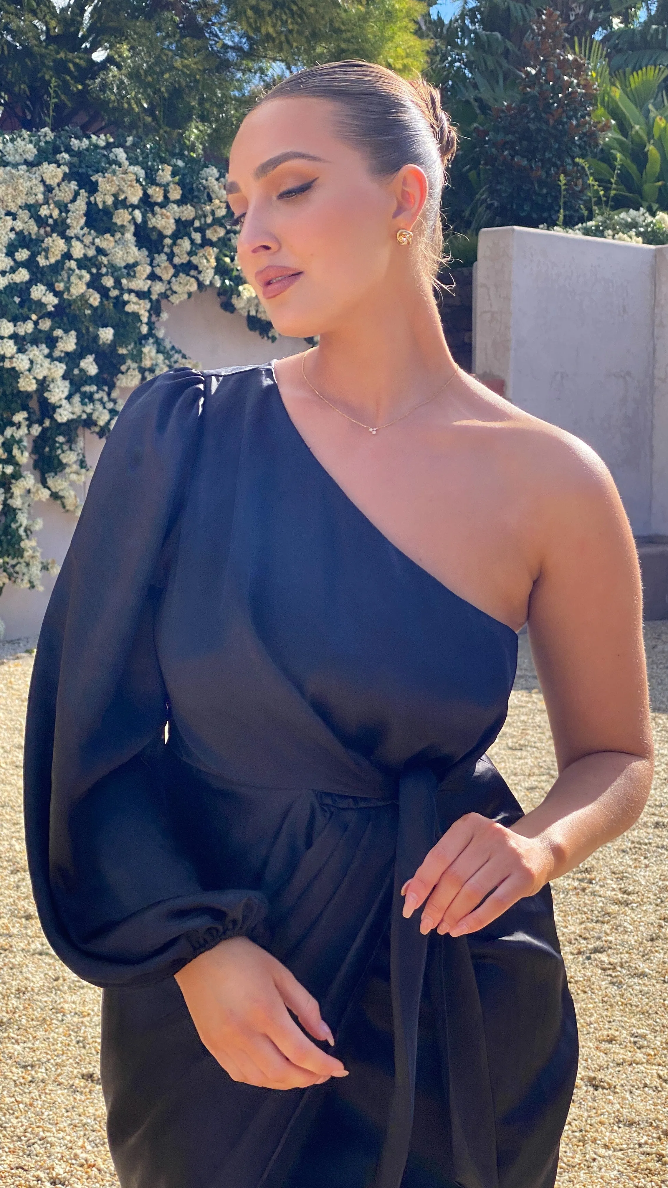 Heidi One Shoulder Maxi Dress - Black