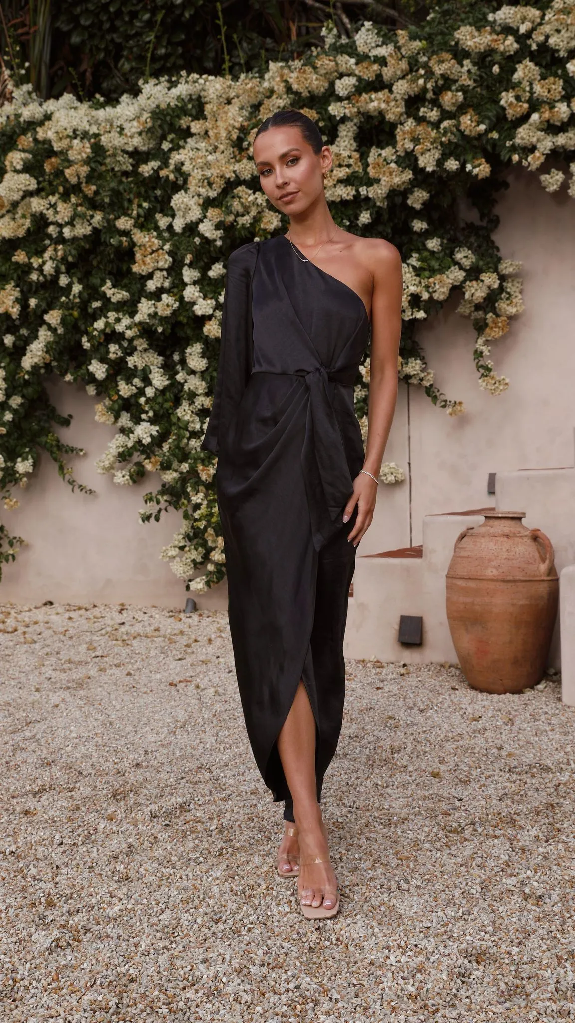 Heidi One Shoulder Maxi Dress - Black