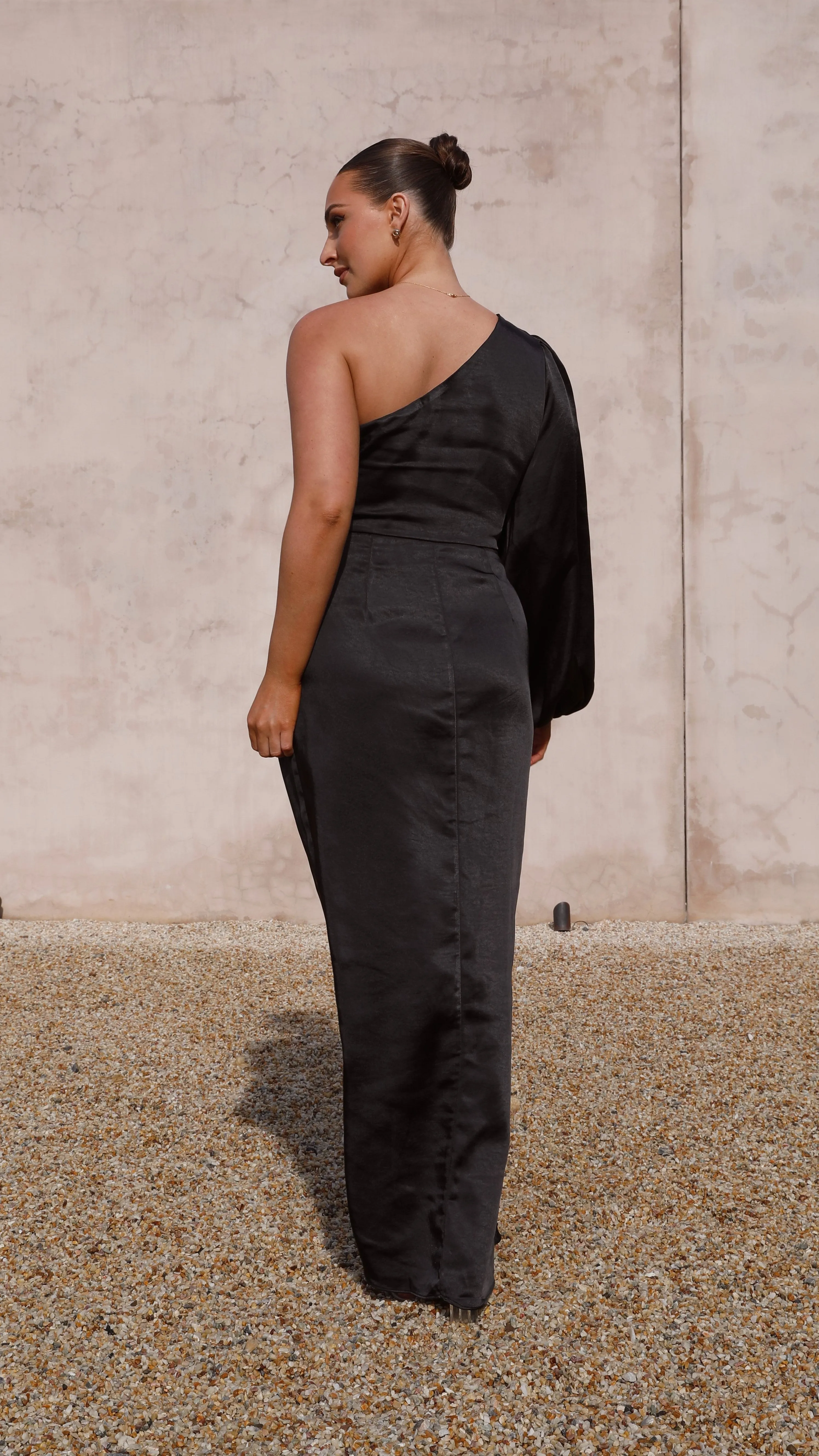 Heidi One Shoulder Maxi Dress - Black