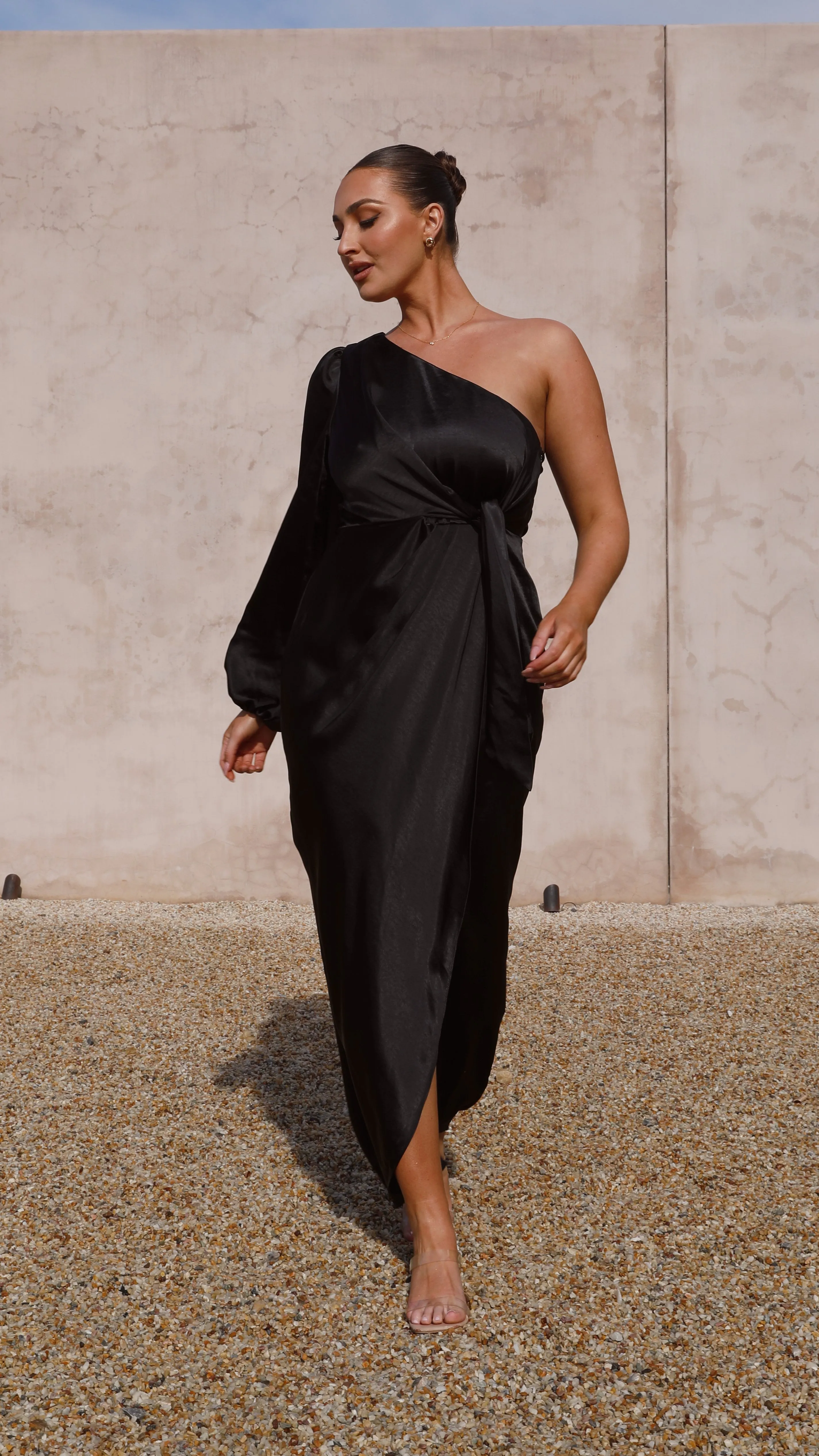 Heidi One Shoulder Maxi Dress - Black