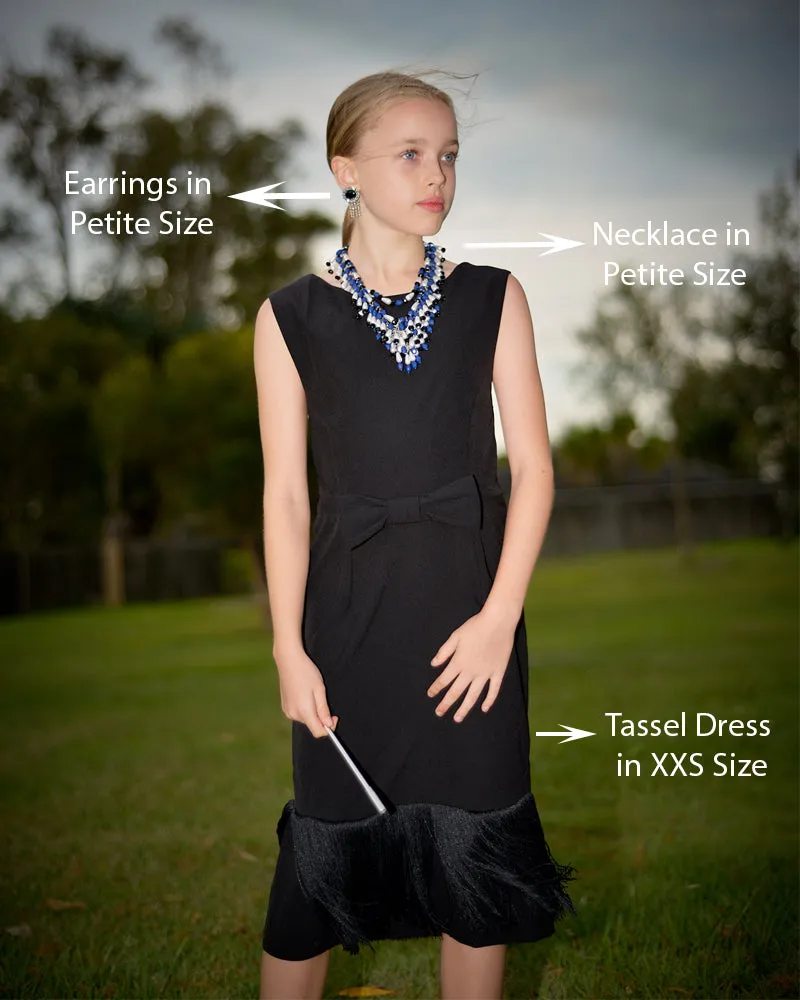 Holly Black Fringe Dress & Oversized Jewelry Set Inspired By BAT (Rental)