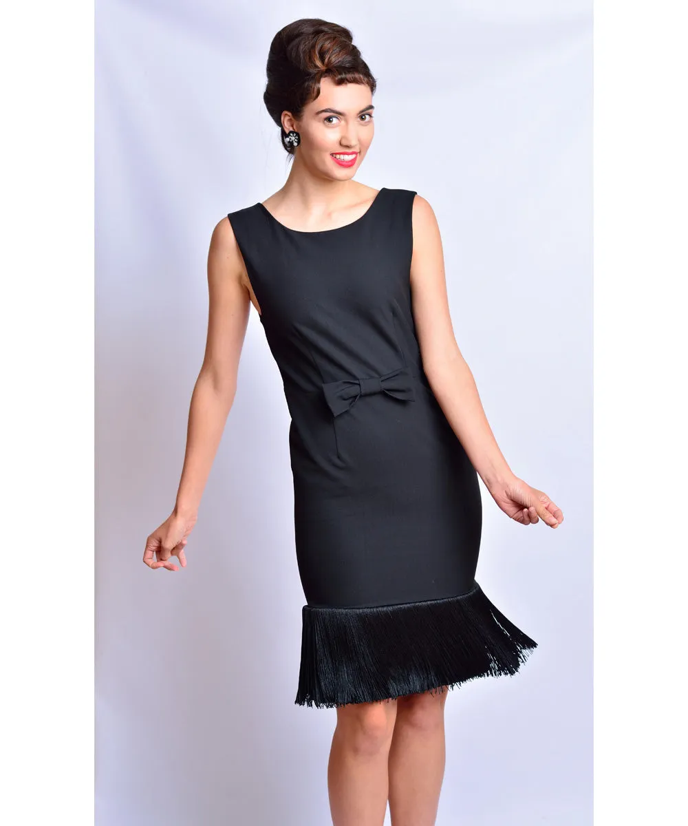 Holly Black Fringe Dress & Oversized Jewelry Set Inspired By BAT (Rental)