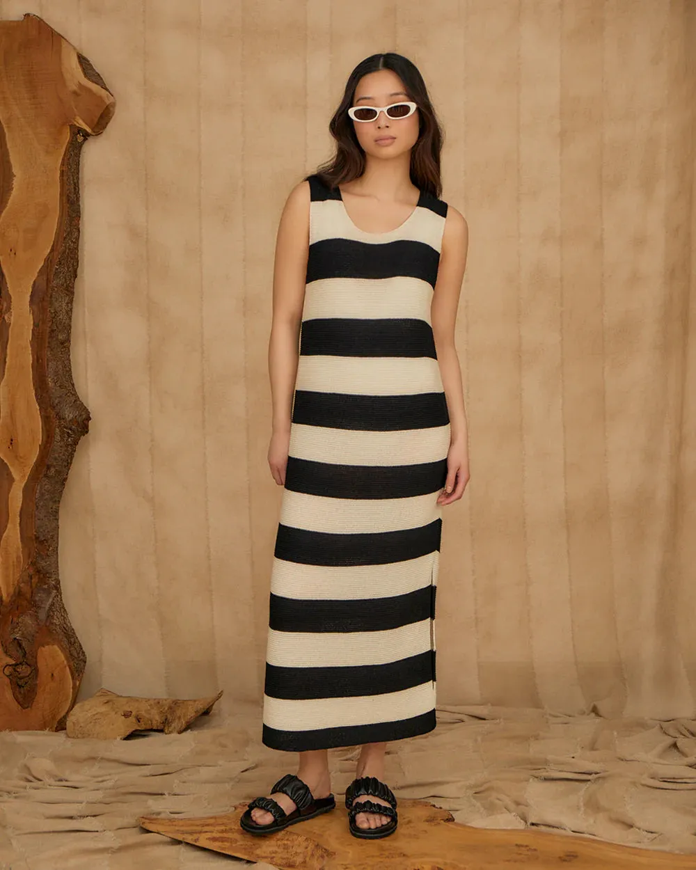 Ingmarson Striped Slit Dress Black & White