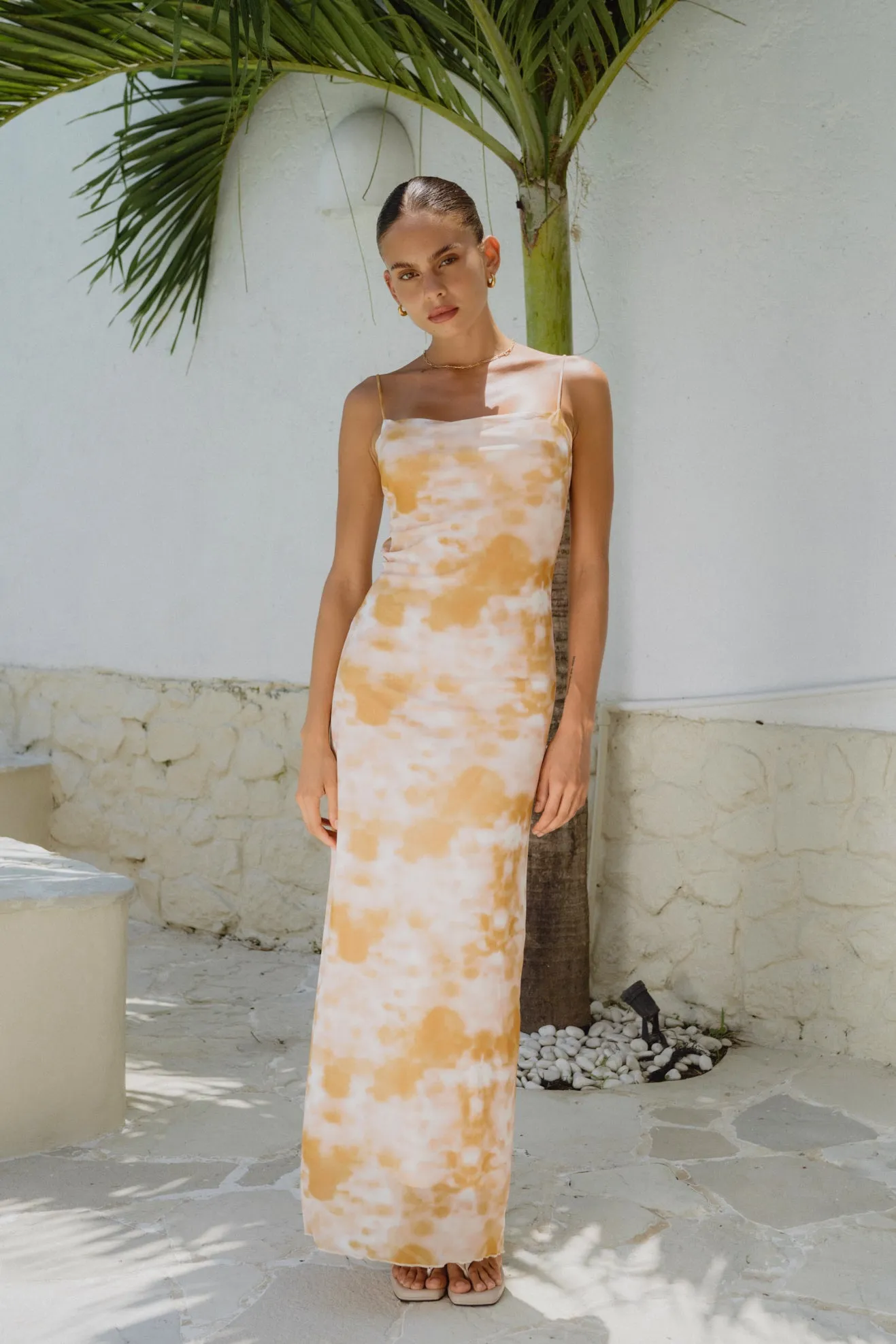 Isabela Yellow Tie Dye Abstract Maxi Dress