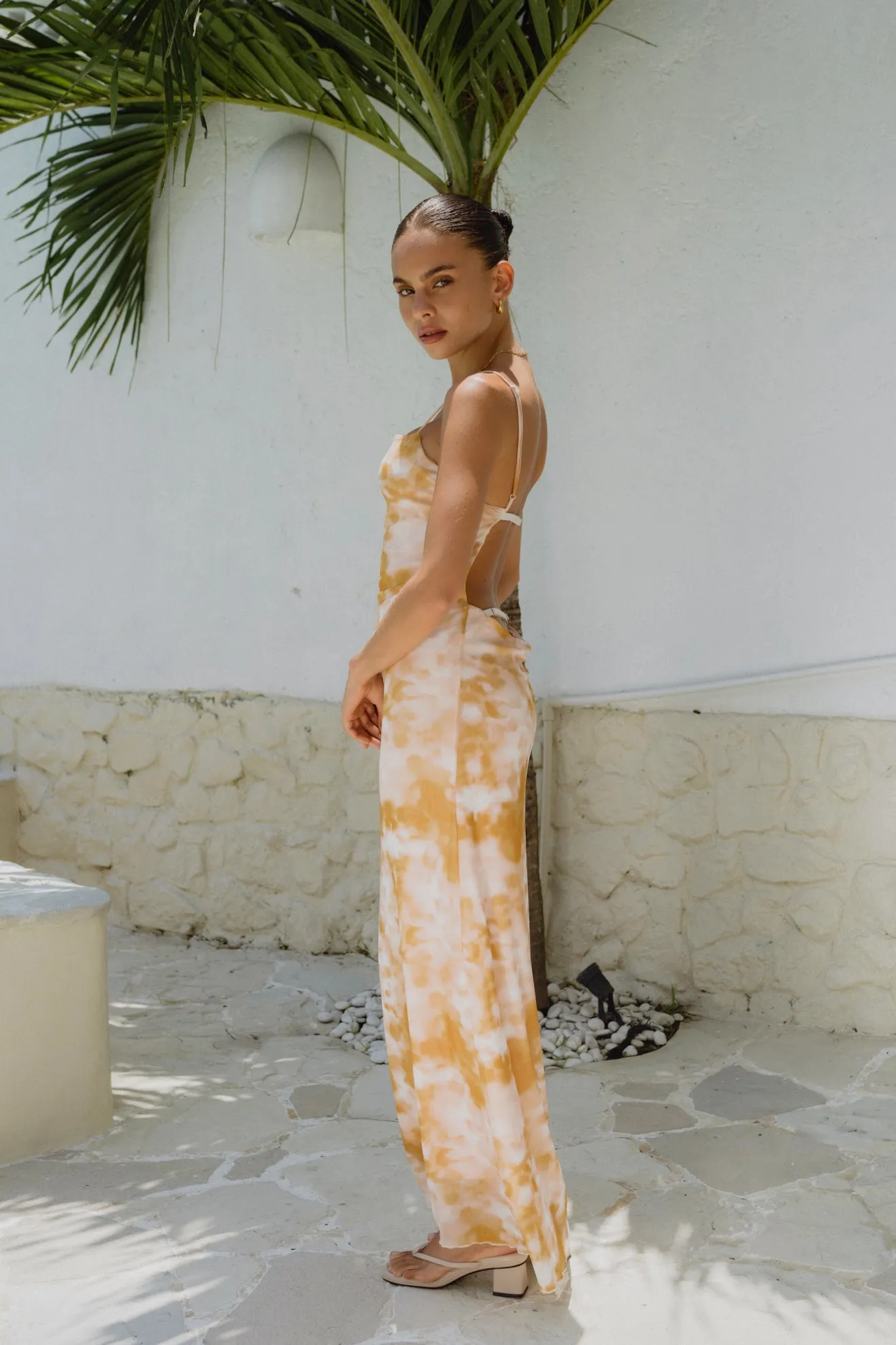 Isabela Yellow Tie Dye Abstract Maxi Dress