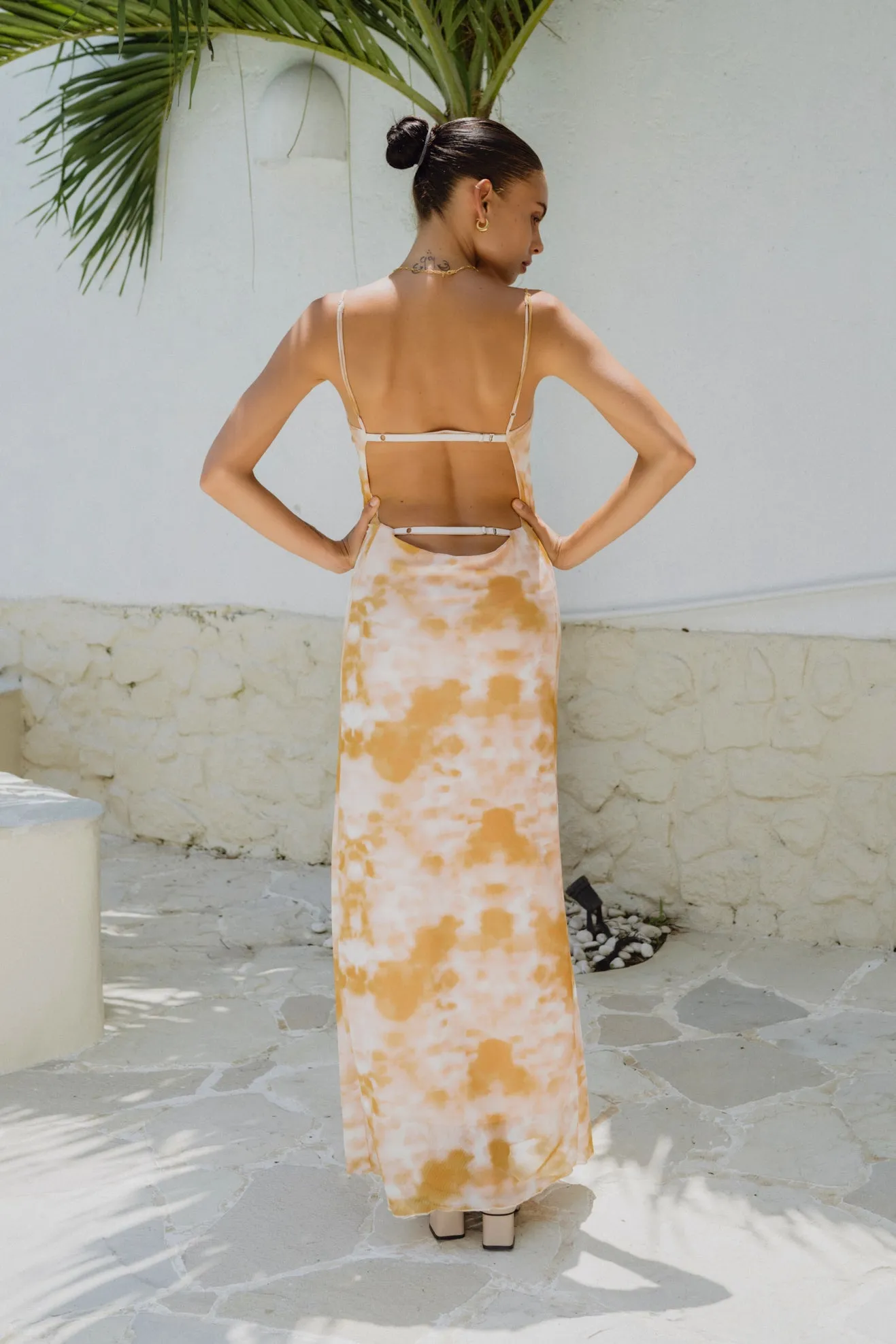 Isabela Yellow Tie Dye Abstract Maxi Dress