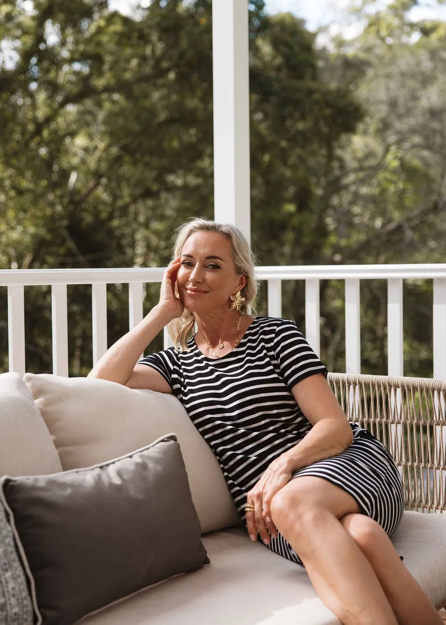 Janis Short Sleeve Bamboo T-Shirt - Black & White Stripe