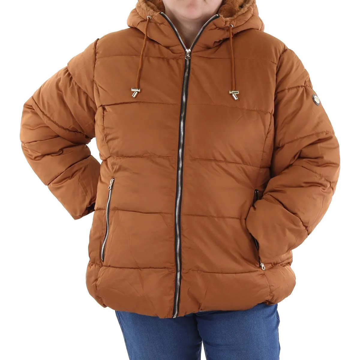 Jessica Simpson Womens Plus Insulated Faux Fur Lined Puffer Jacket