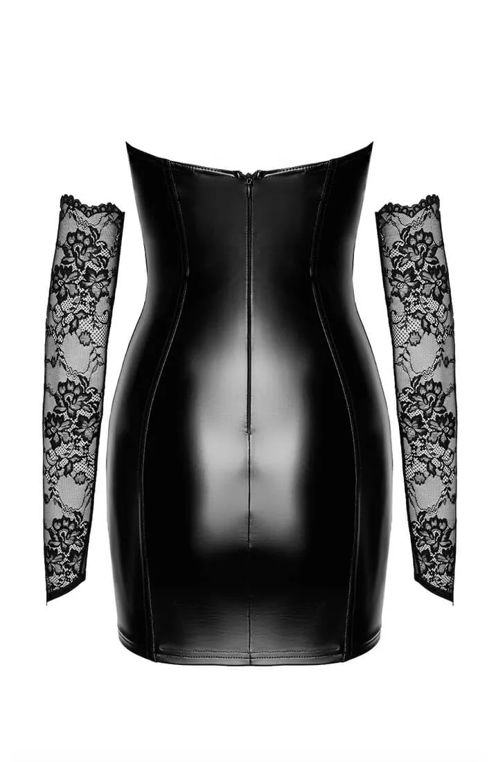 Lace X wet look mini dress & gloves - Intimate Chaos