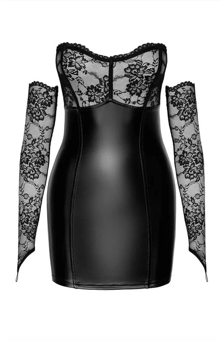 Lace X wet look mini dress & gloves - Intimate Chaos