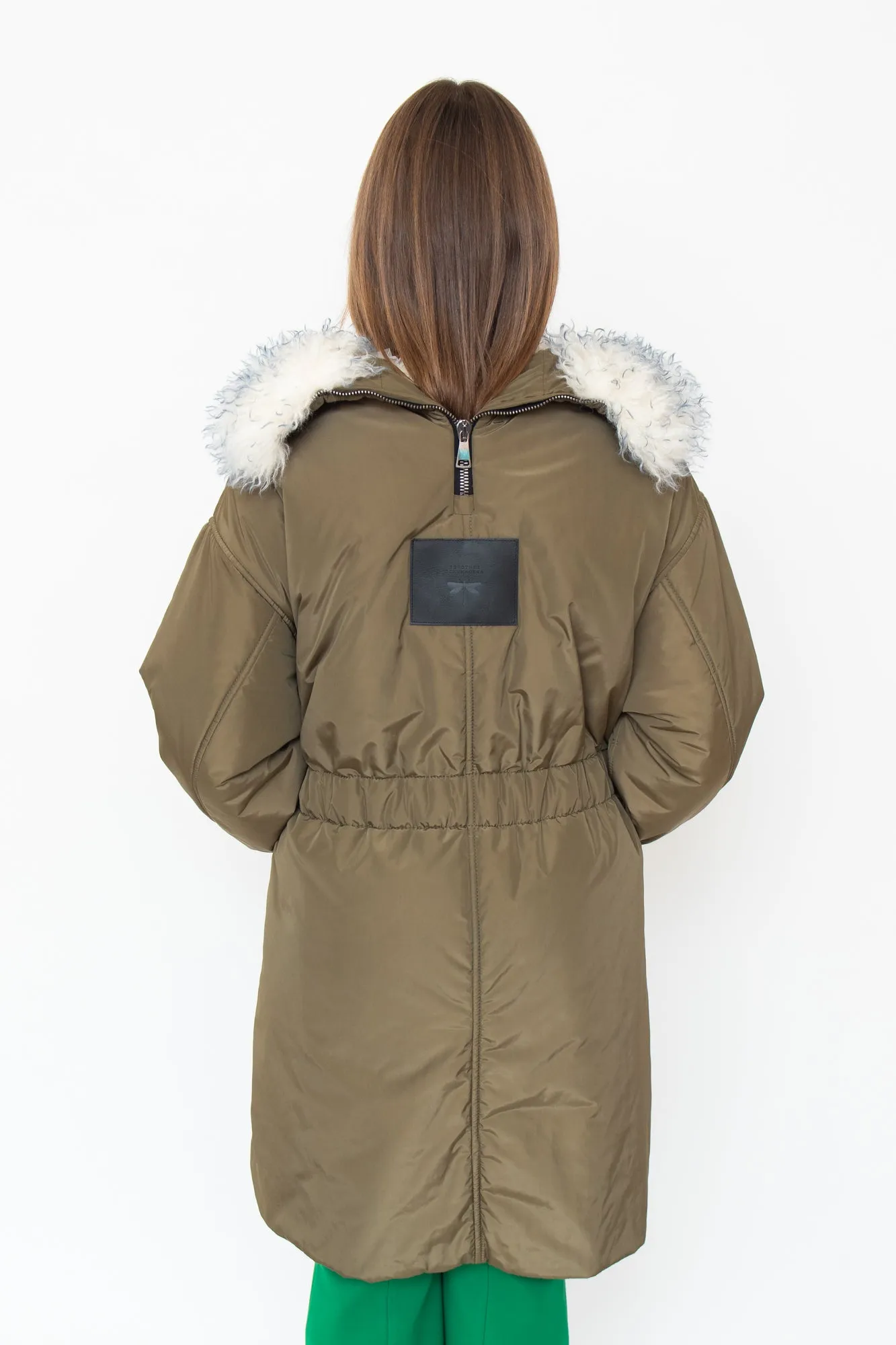 Long Army Green Parka W/ White Fur Collar