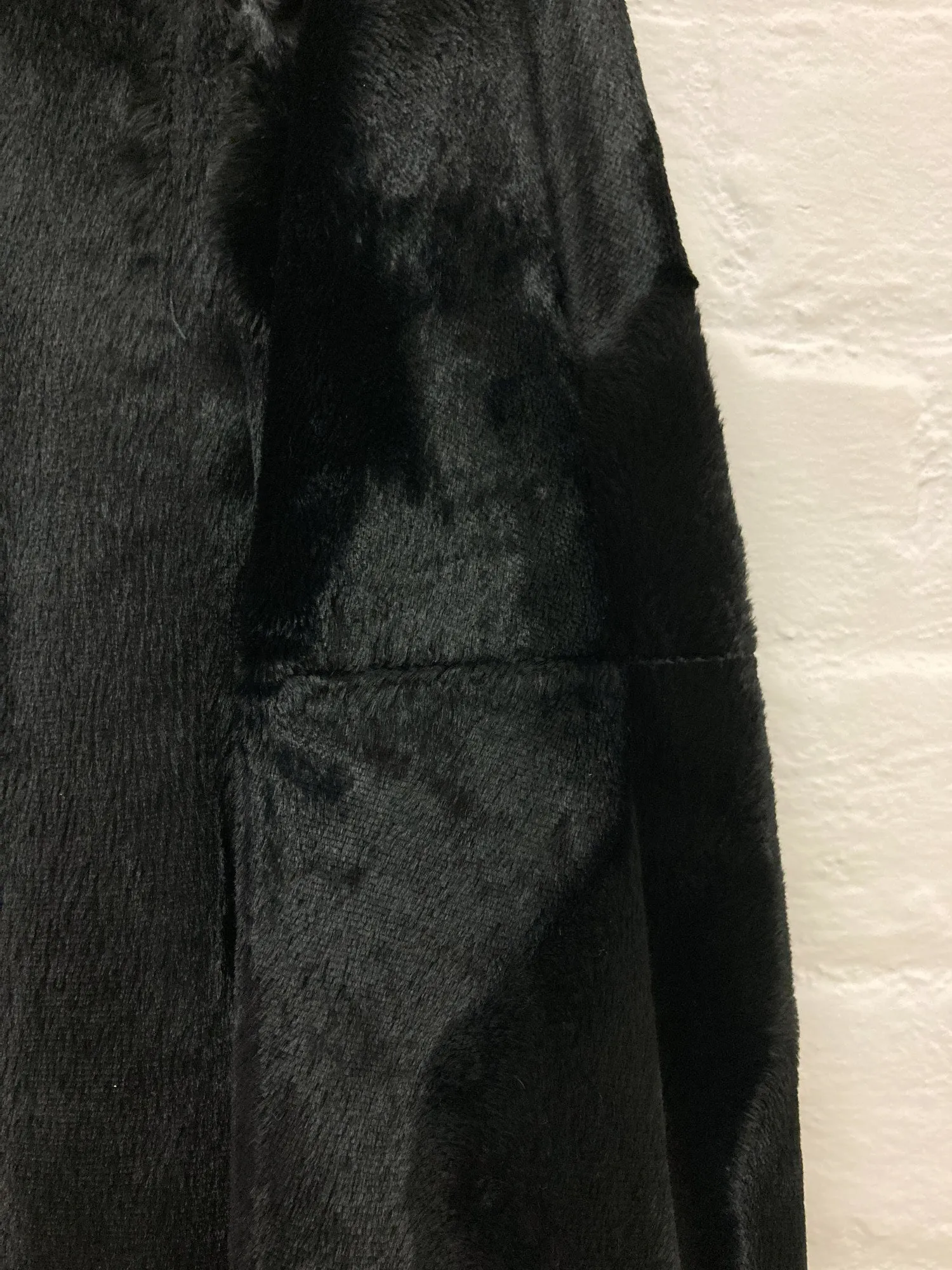 Martine Sitbon 1990s black faux fur high neck stand collar coat - womens 38
