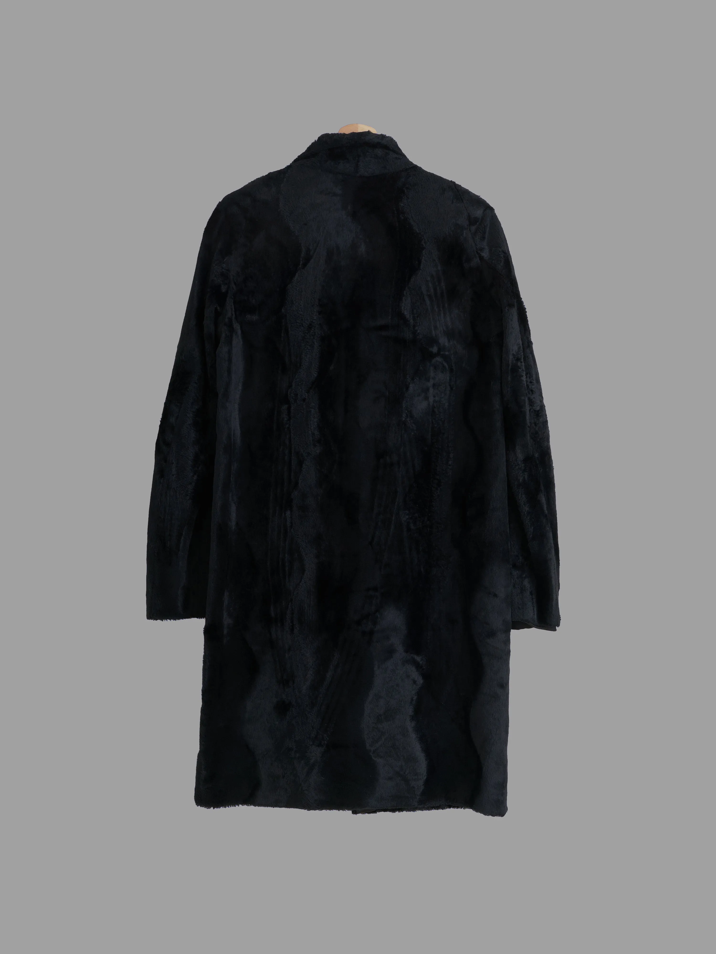 Martine Sitbon 1990s black faux fur high neck stand collar coat - womens 38