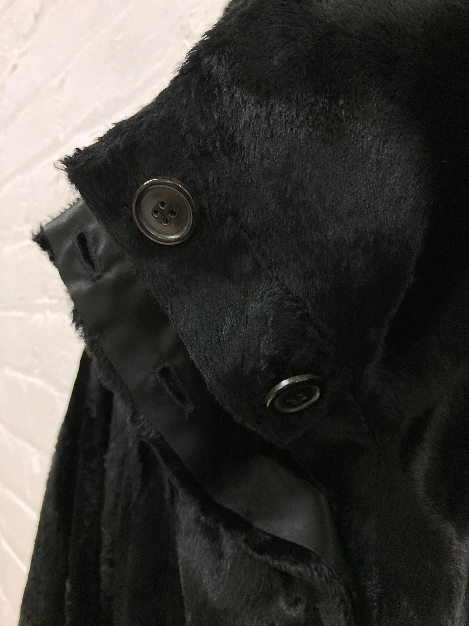 Martine Sitbon 1990s black faux fur high neck stand collar coat - womens 38