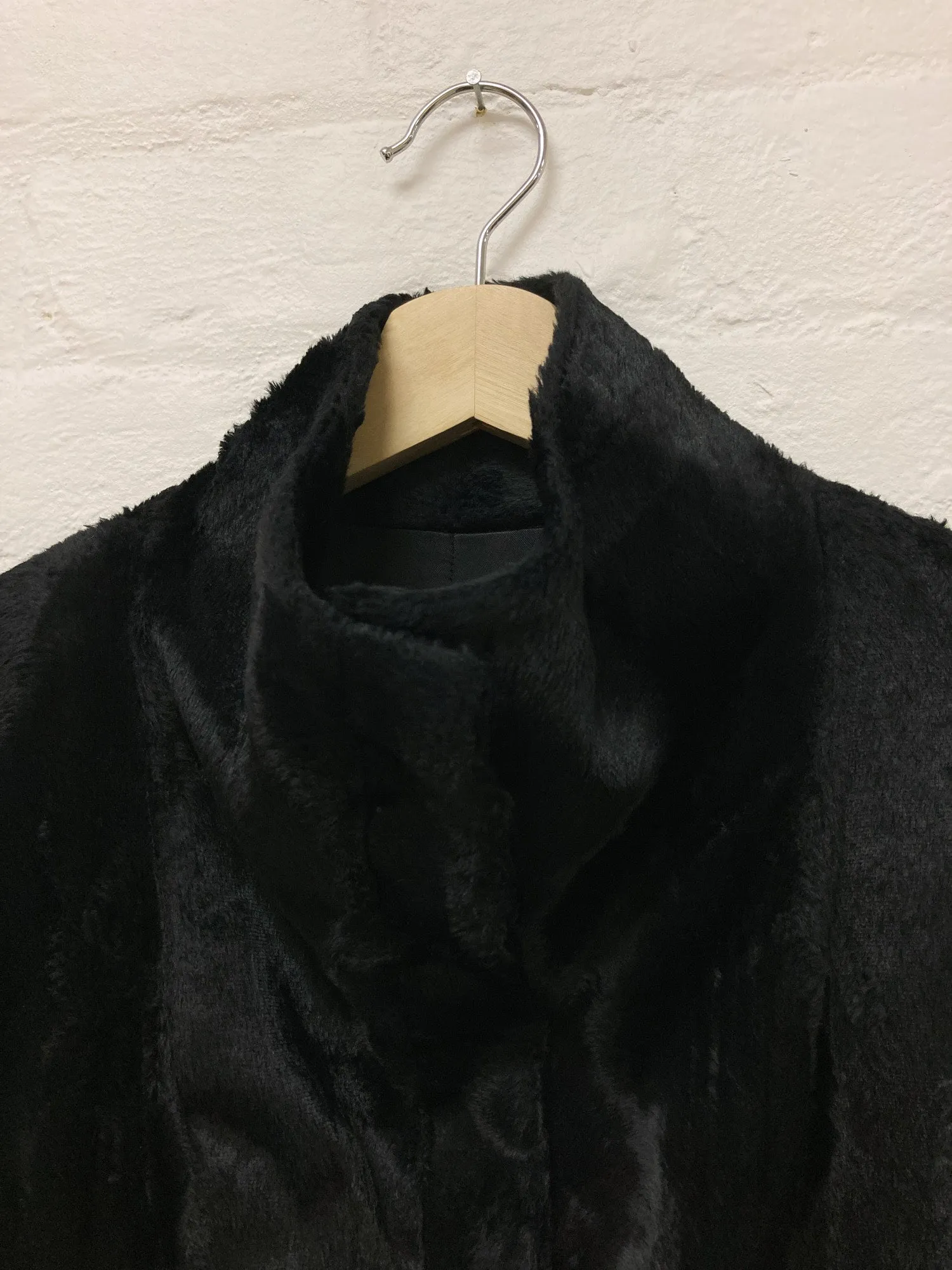 Martine Sitbon 1990s black faux fur high neck stand collar coat - womens 38