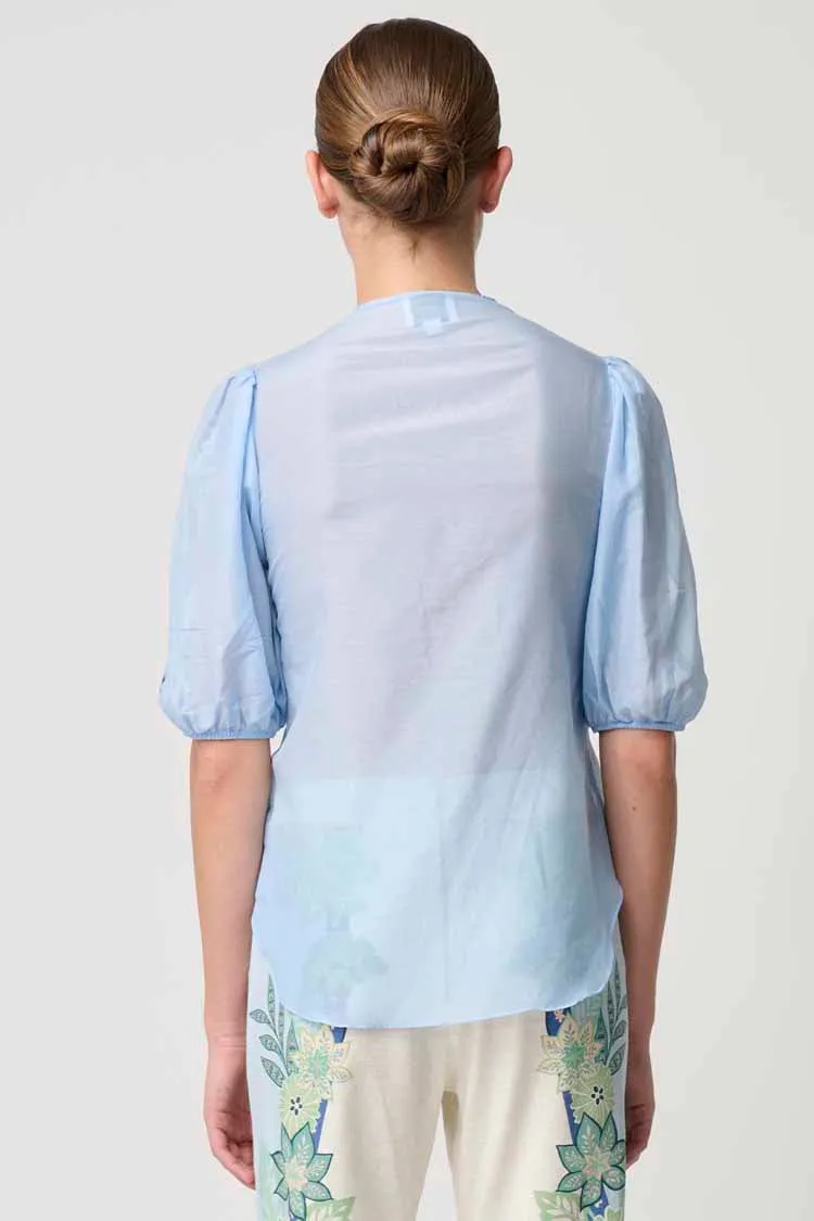 Martinique Embroidered Top in Sky
