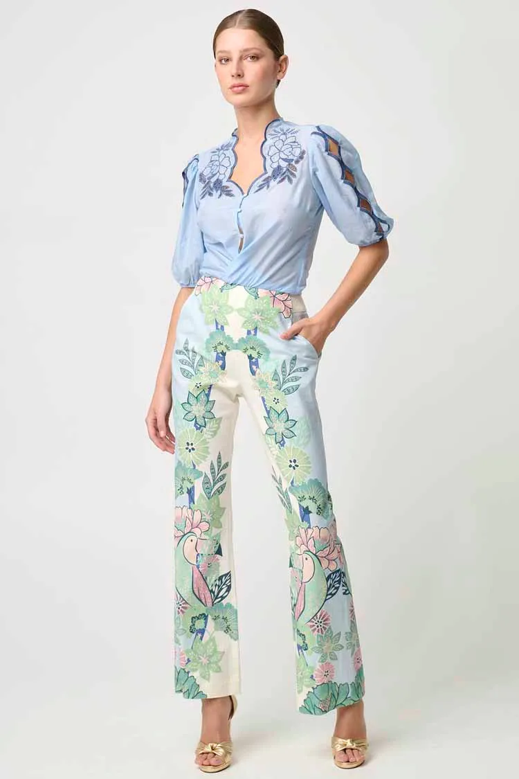 Martinique Embroidered Top in Sky