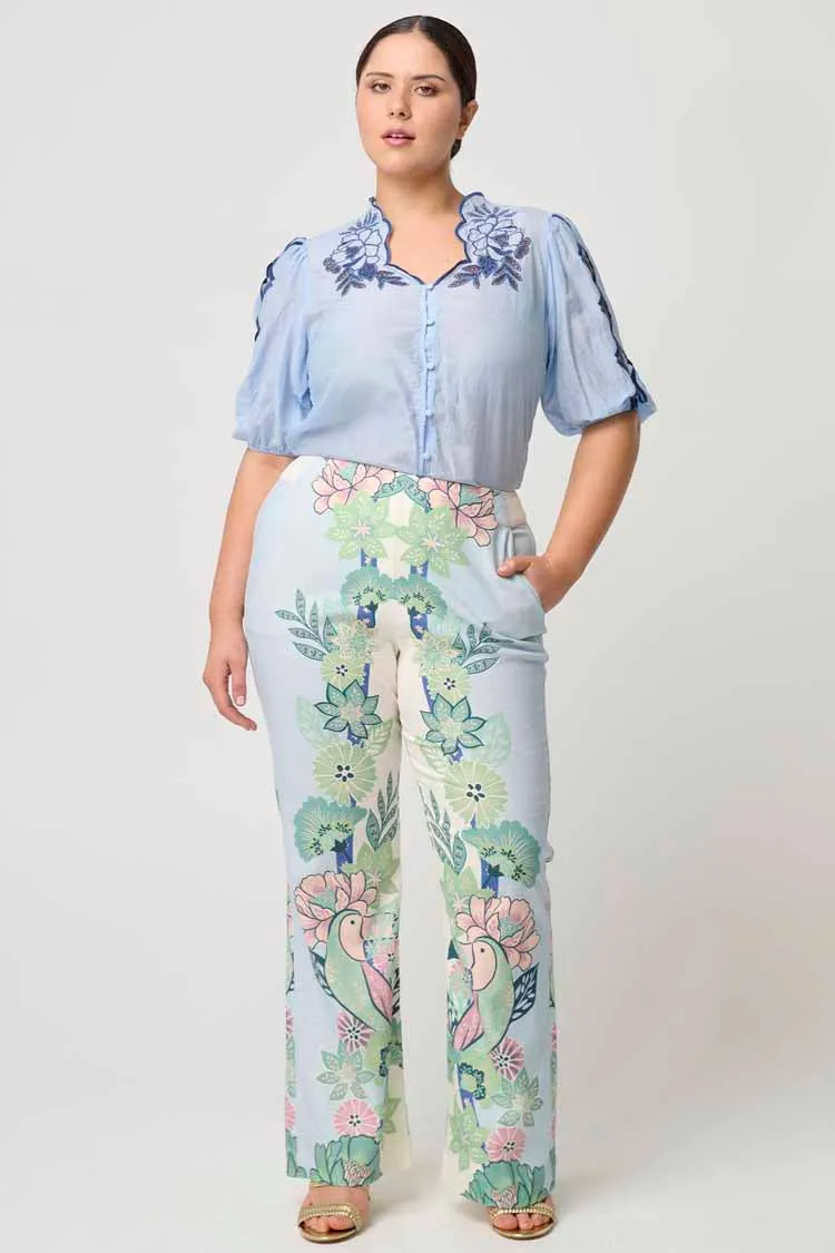 Martinique Embroidered Top in Sky