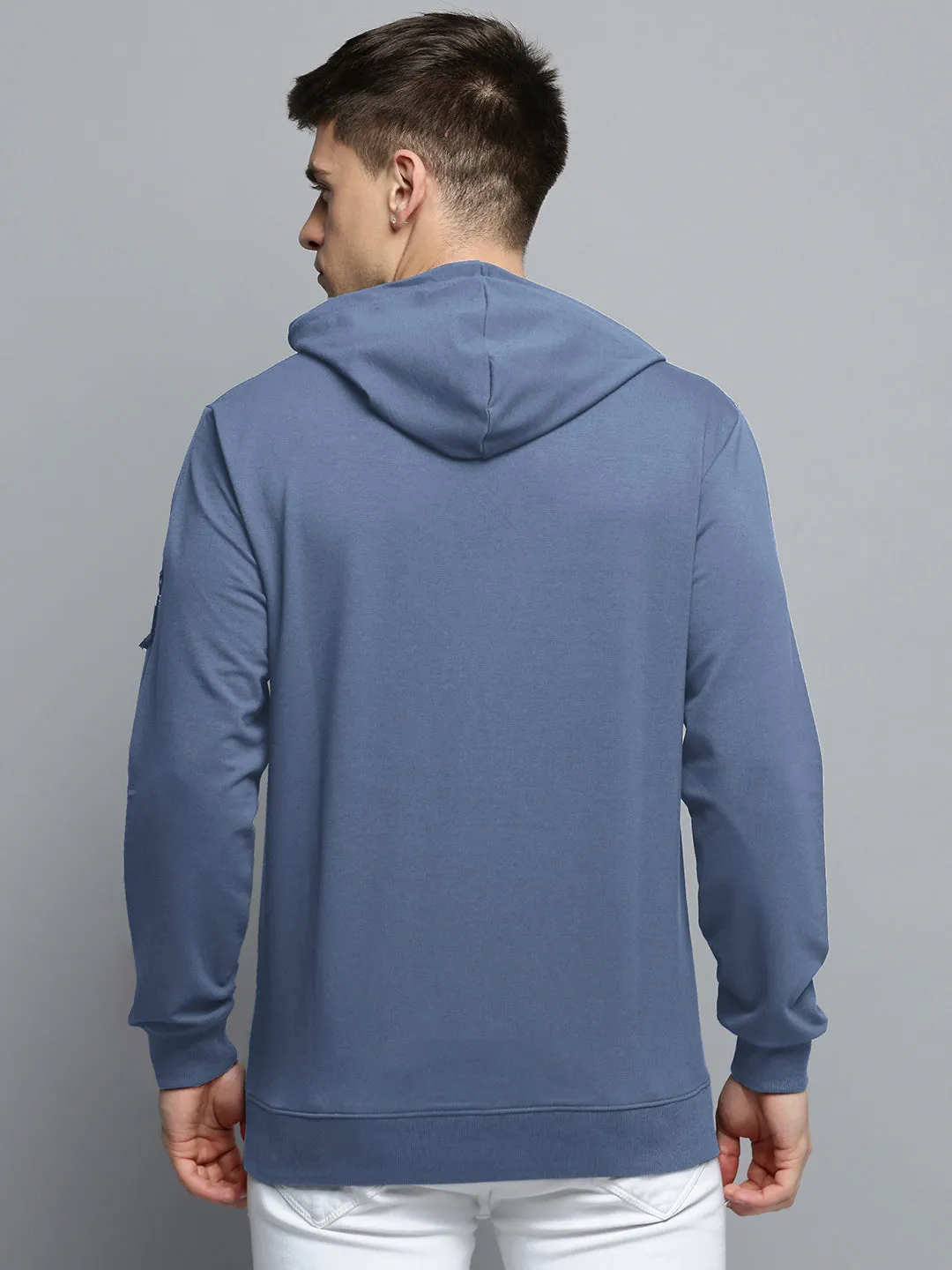 Men Blue Solid Casual Hoodie