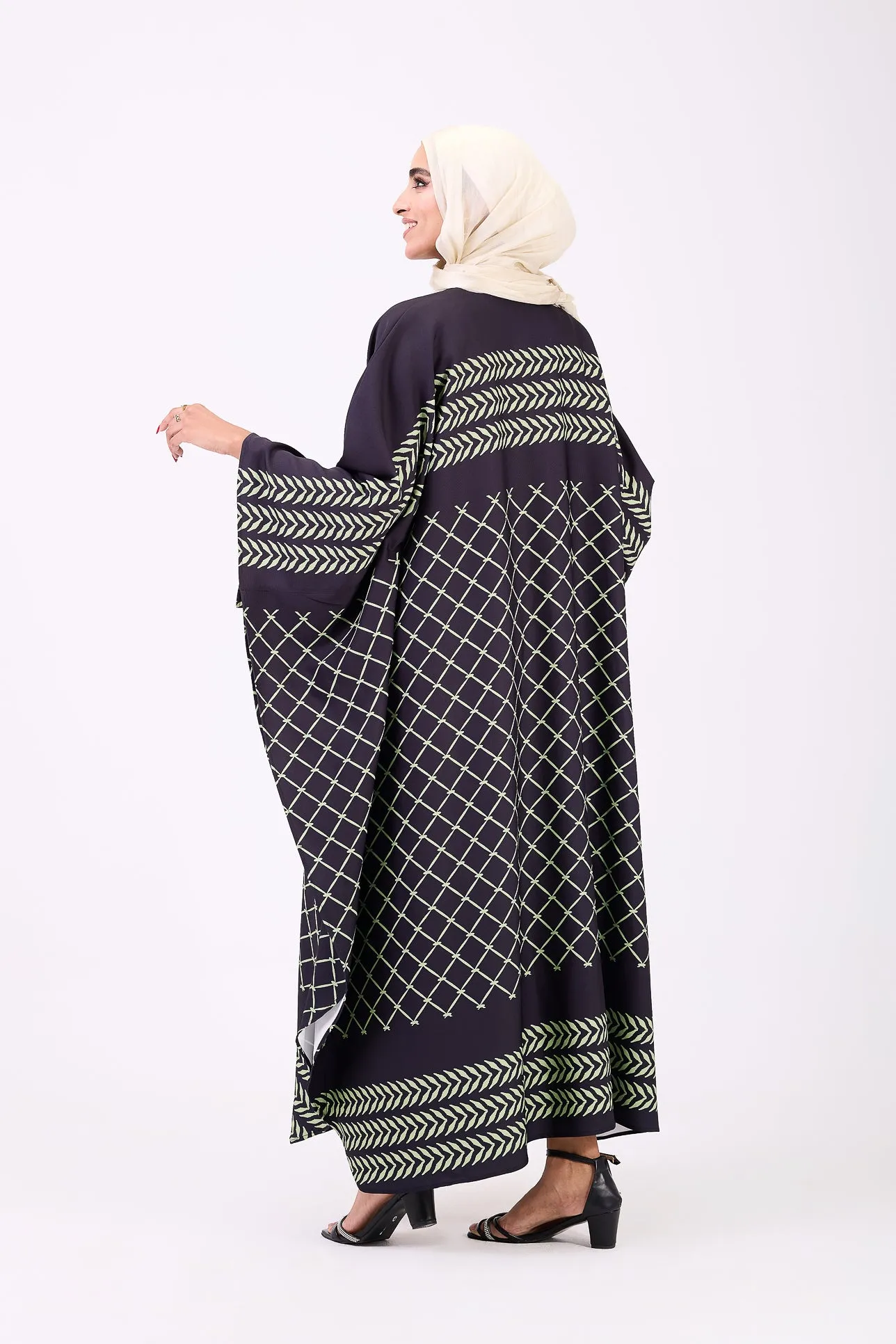 Olfa Luxe Crepe Maxi Dress with Graphic Lines and Geometric Accents
