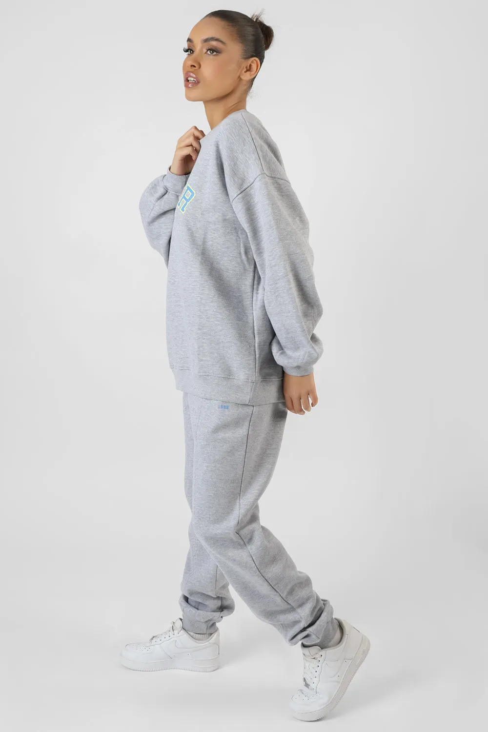 Oversized Fit Denver Print Seam Detail Joggers Grey