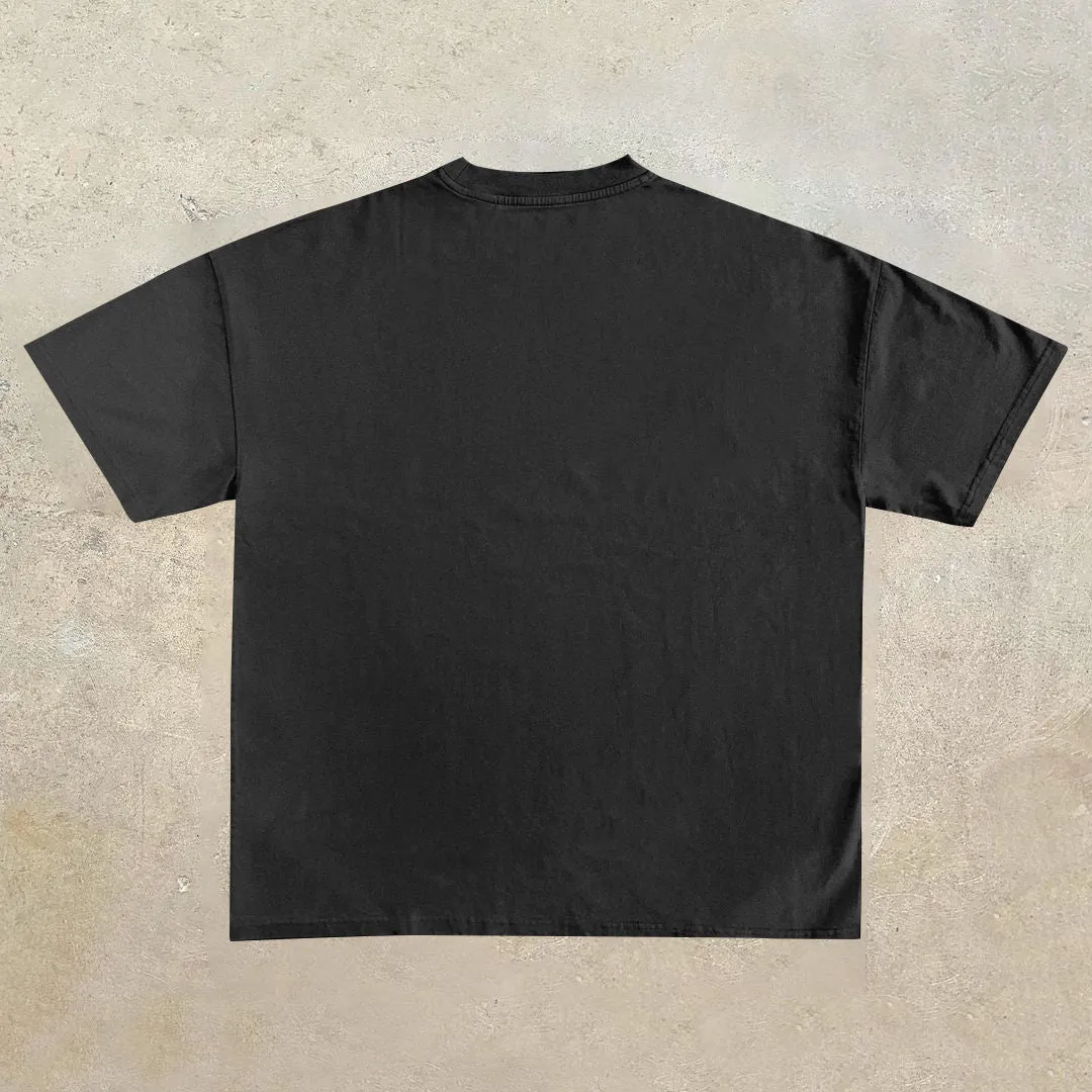 Peace Print Vintage Casual Short Sleeve T-Shirt