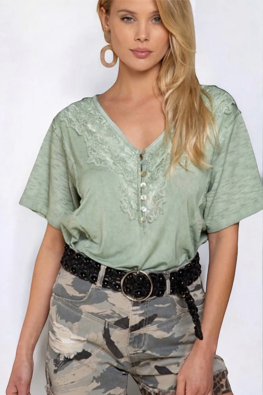Petal Pusher Henley Tee with Lace
