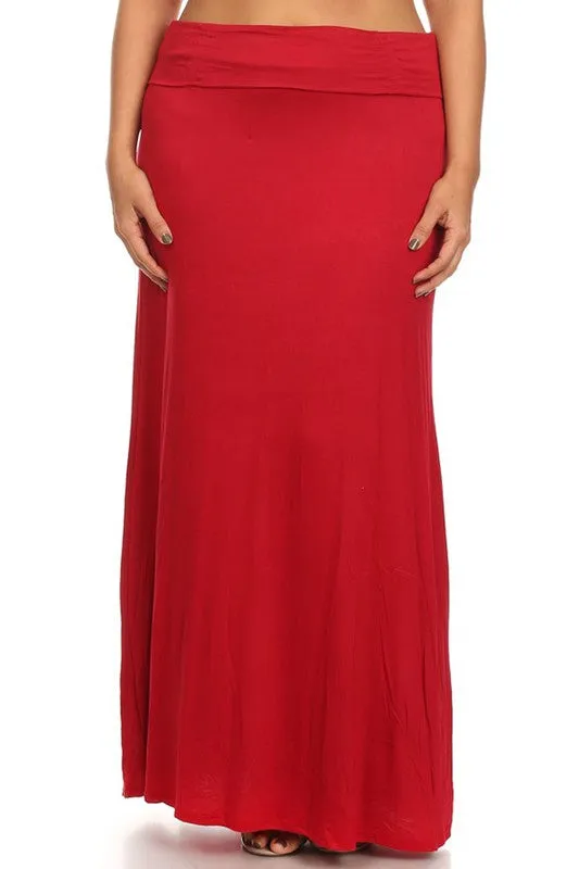 Plus Solid Foldover Maxi Skirt