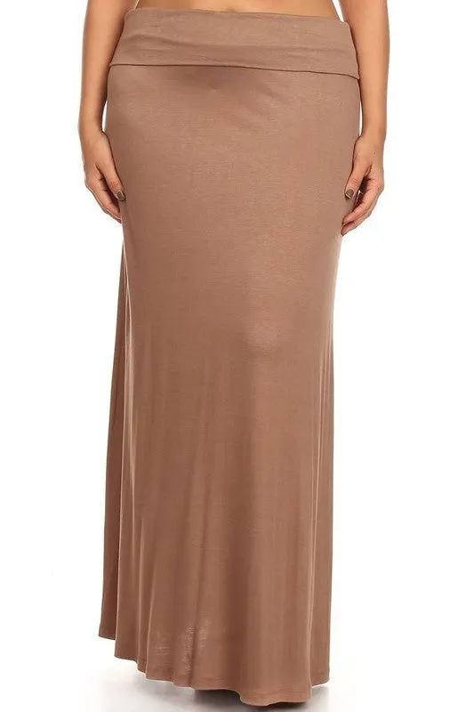 Plus Solid Foldover Maxi Skirt