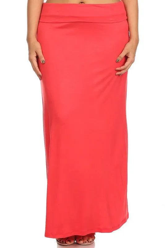 Plus Solid Foldover Maxi Skirt