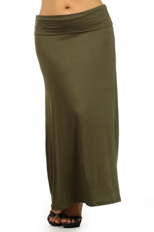 Plus Solid Foldover Maxi Skirt