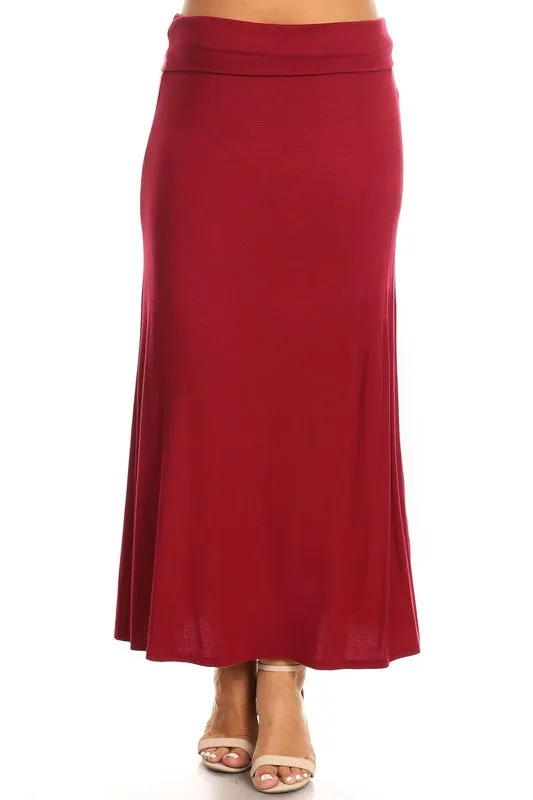 Plus Solid Foldover Maxi Skirt