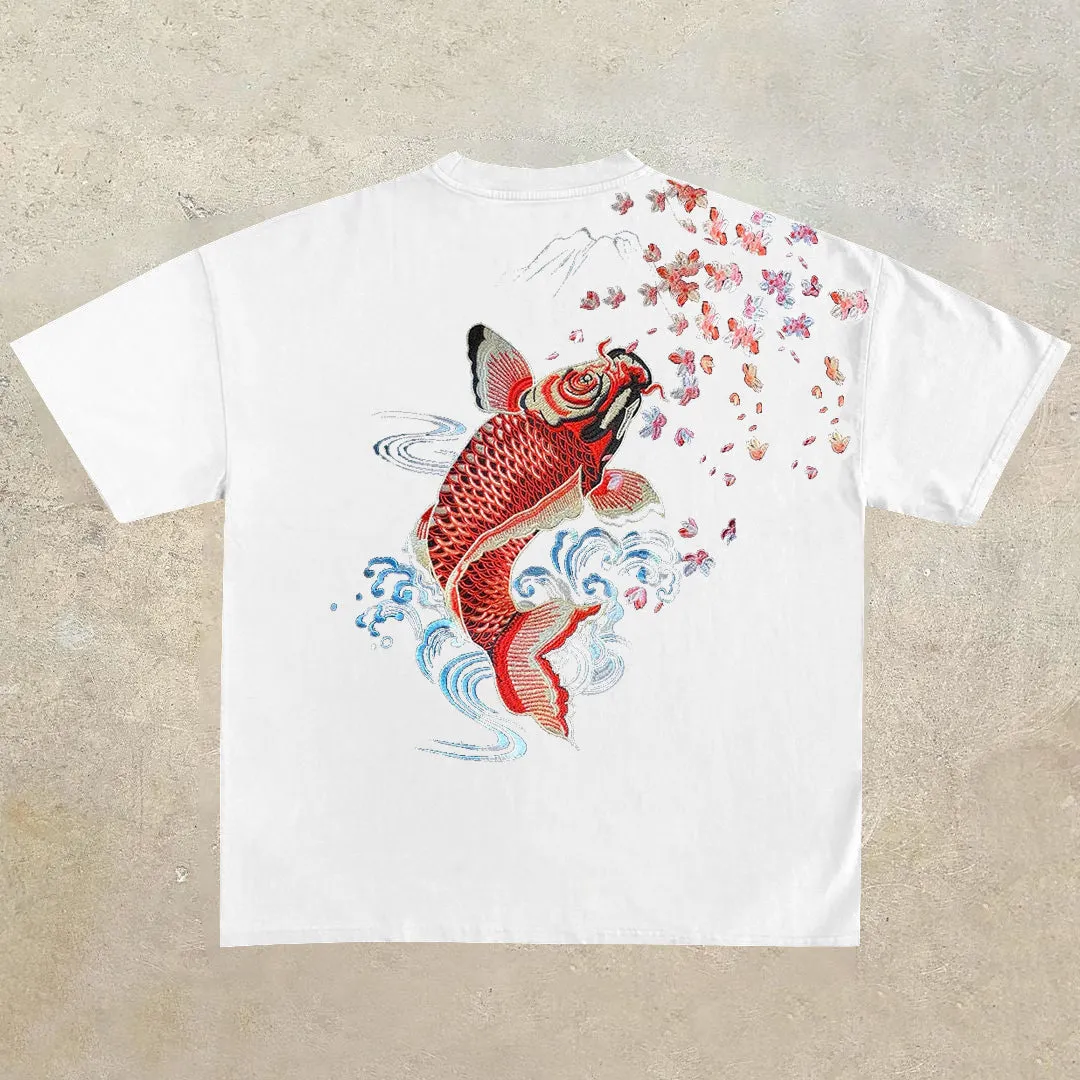 Printed Carp Loose Fashion Short Sleeve T-Shirt