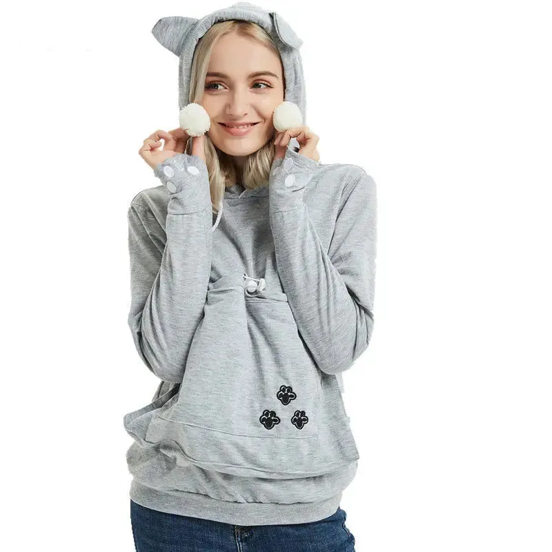 pullover sweatshirts Cute Hoodies Pullover Sweatshirts With Pet Pocket For Cat Clothes Winter Women