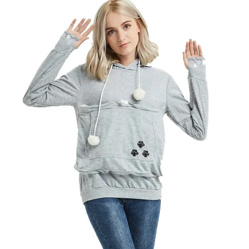 pullover sweatshirts Cute Hoodies Pullover Sweatshirts With Pet Pocket For Cat Clothes Winter Women