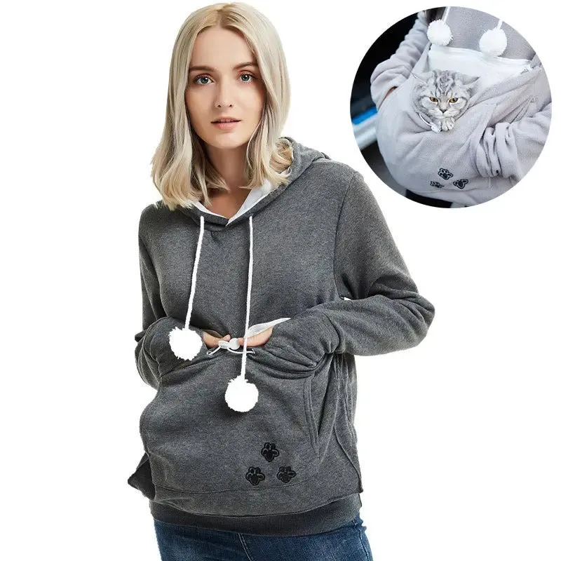 pullover sweatshirts Cute Hoodies Pullover Sweatshirts With Pet Pocket For Cat Clothes Winter Women
