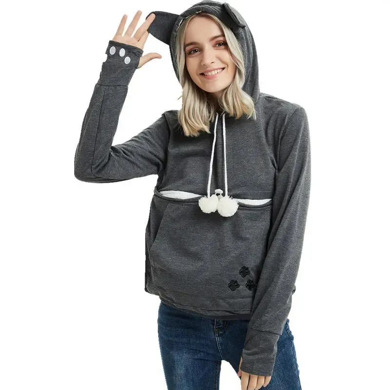 pullover sweatshirts Cute Hoodies Pullover Sweatshirts With Pet Pocket For Cat Clothes Winter Women