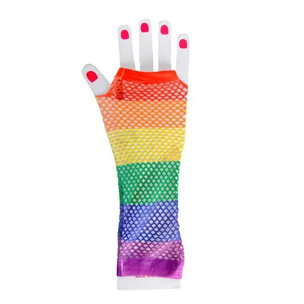 Rainbow Long Fishnet Gloves